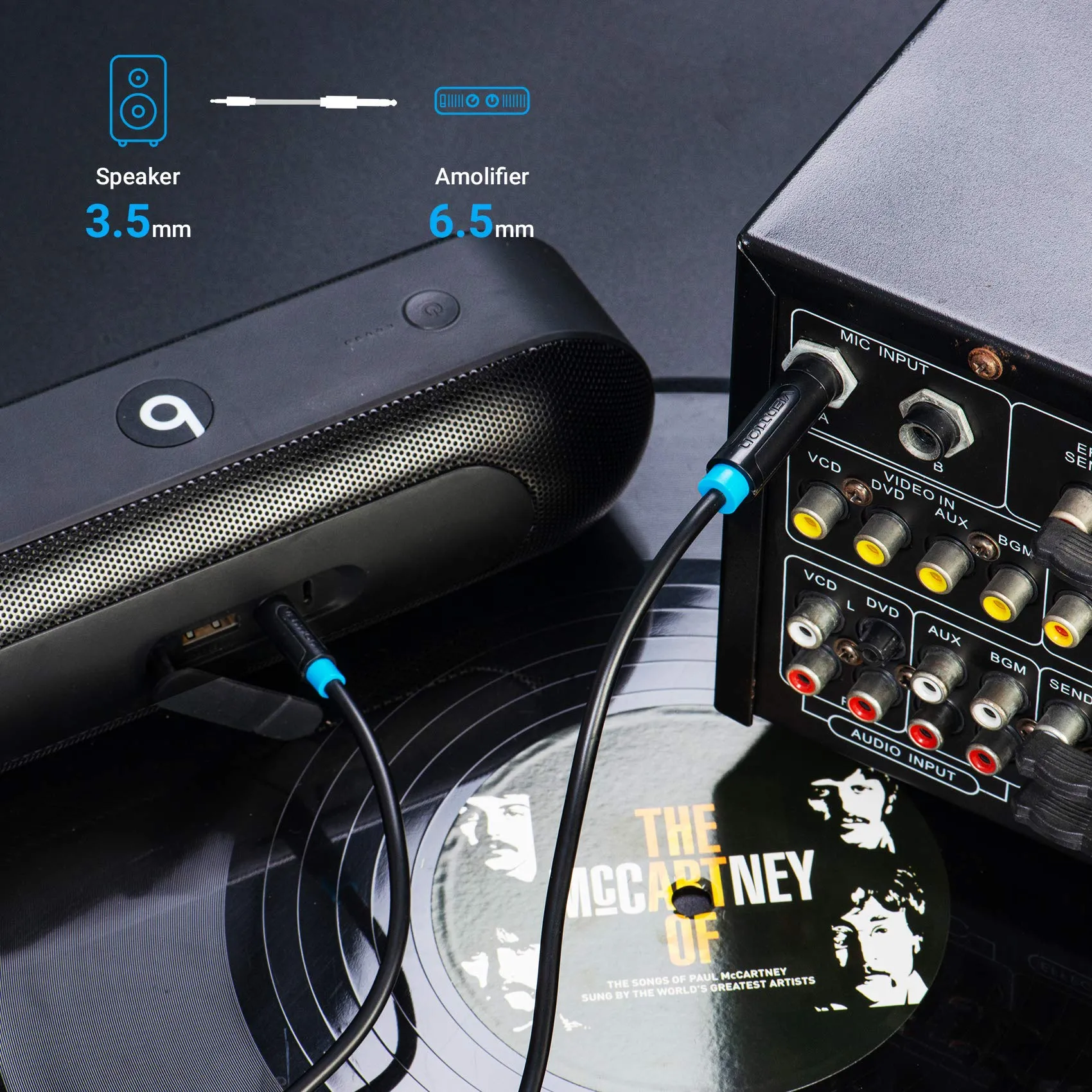Vention Cavo Audio Stereo da 6,35 mm a 3,5 mm, Maschio a Maschio, 3 metri - immagine 6