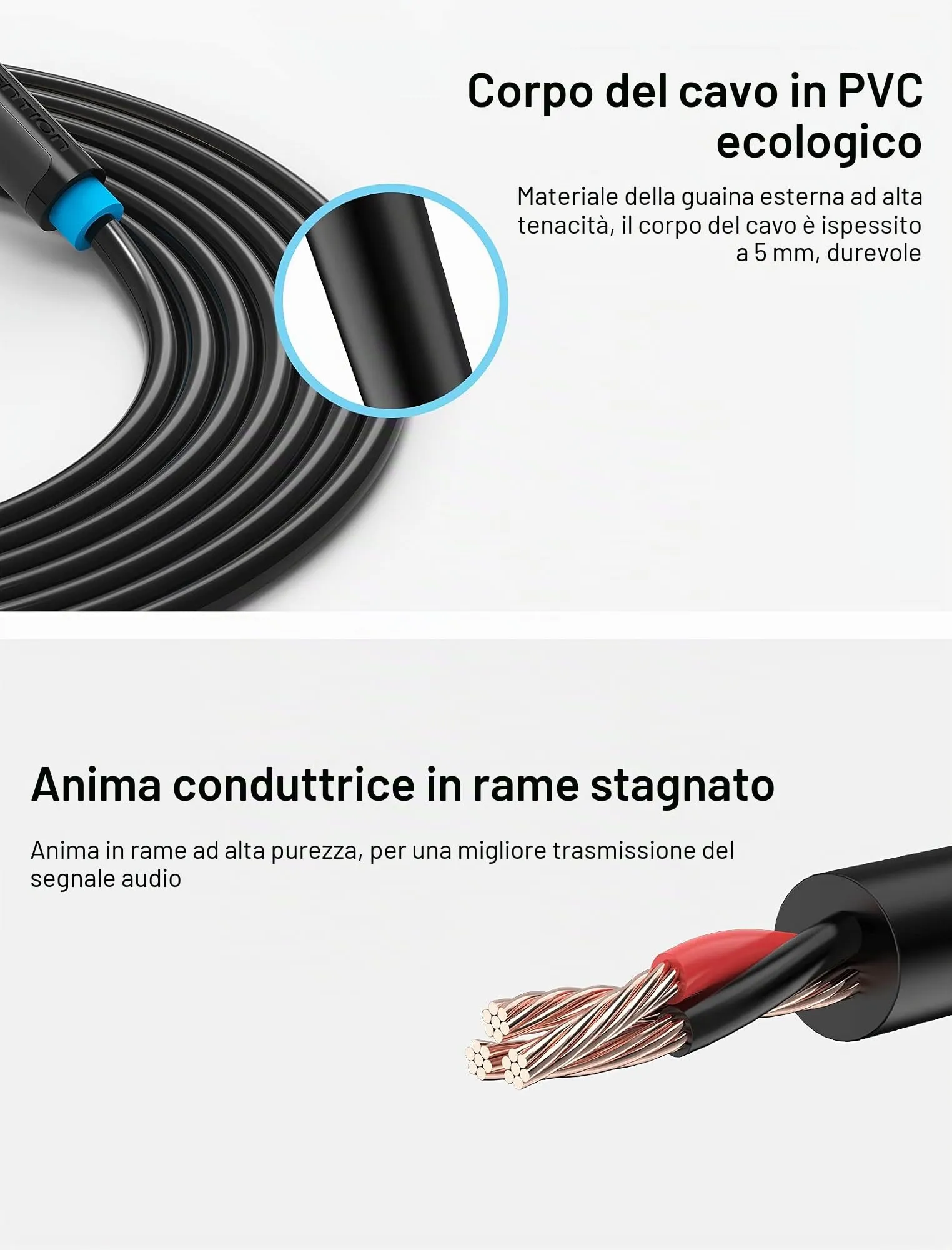 VENTION Cavo Jack 6.35mm Maschio-Maschio per Chitarra Elettrica, Basso, Amplificatore e Mixer (2 m) - immagine 3