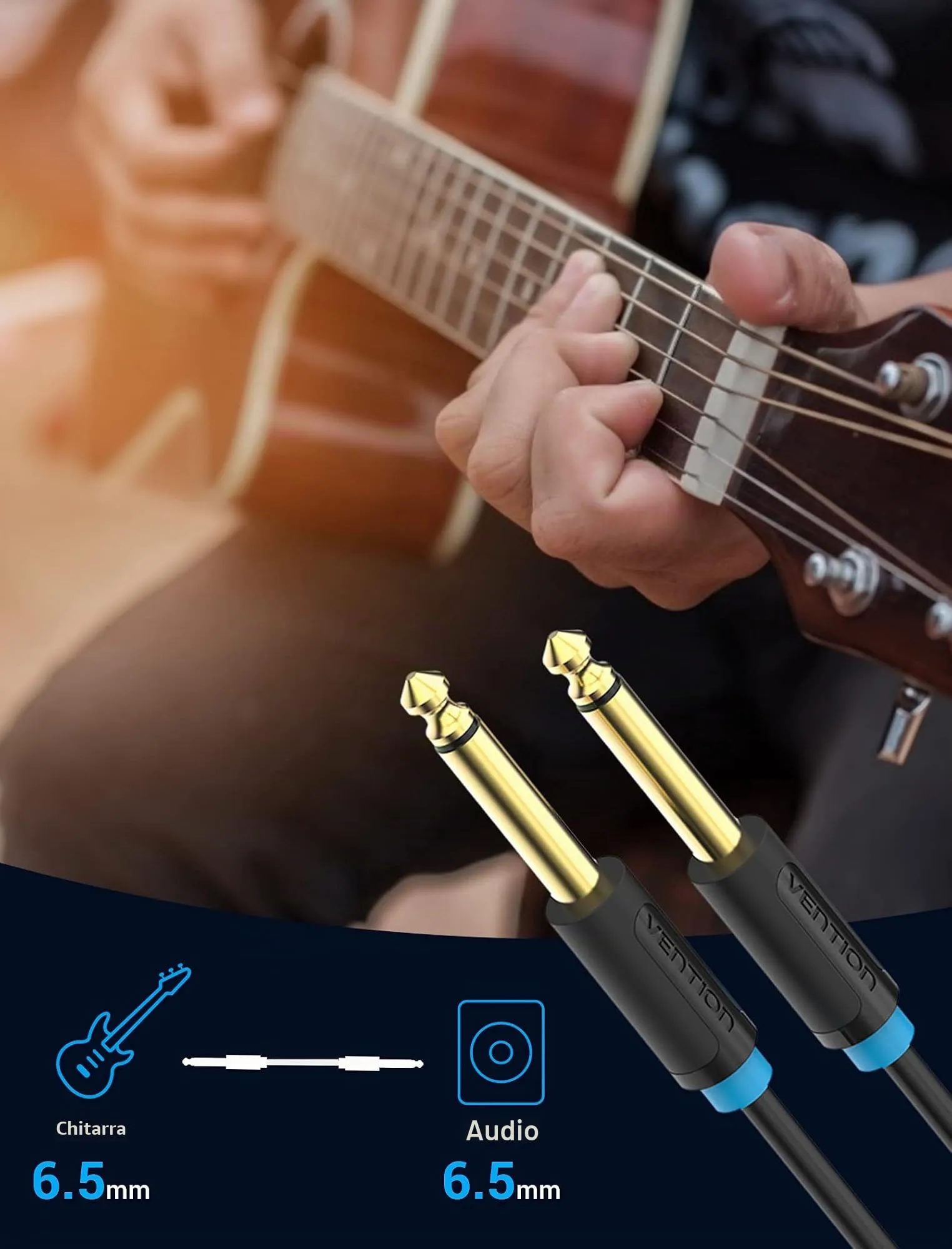 VENTION Cavo Audio Mono 6,35 mm a 6,35 mm per Chitarra, Amplificatore, Basso, Tastiera, 1m, Nero - immagine 5