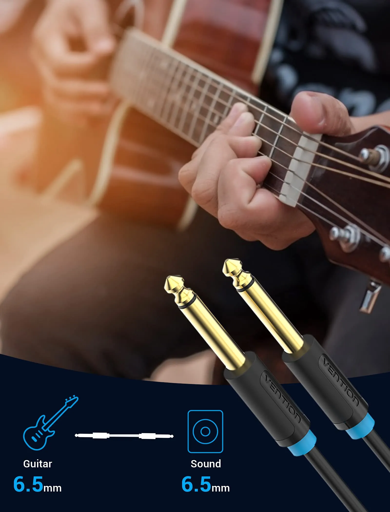 VENTION Cavo Jack 6.35mm Maschio-Maschio per Chitarra Elettrica, Basso, Amplificatore e Mixer (3 m) - immagine 5