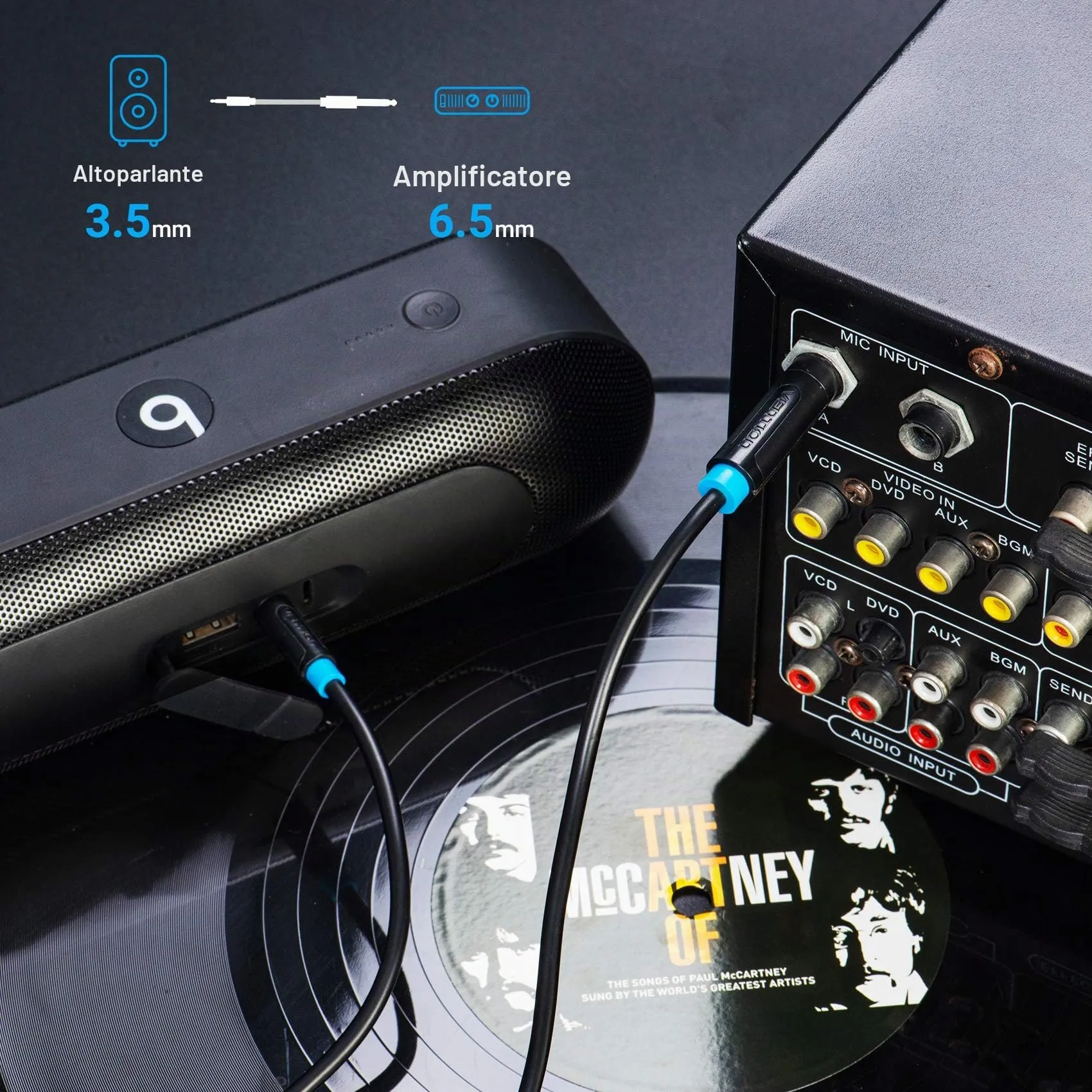 VENTION Cable Jack Estéreo de 3,5 mm a 6,35 mm, Adaptador de Audio Macho a Macho Chapado en Oro, 0,5m - immagine 6