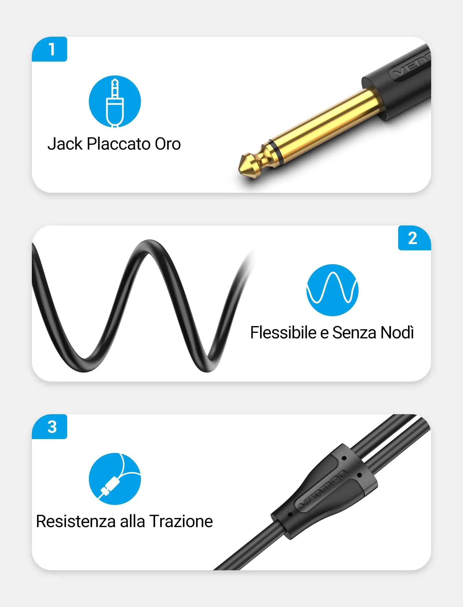 VENTION 3.5mm to Dual 6.35mm Mono Audio Jack Cable, 1m - immagine 3