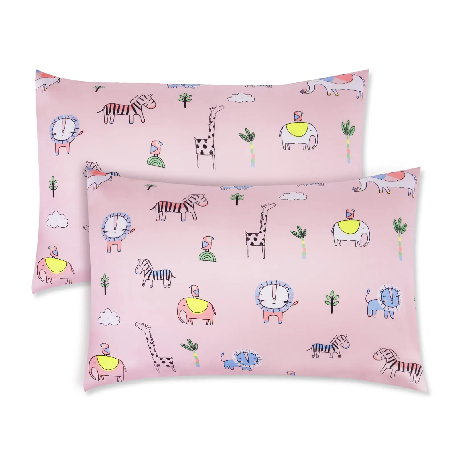 Vicloon Federe per Cuscini per Bambini, 100% Cotone, 40x60 cm, Motivo Animale Rosa, 2 Pezzi - immagine 1