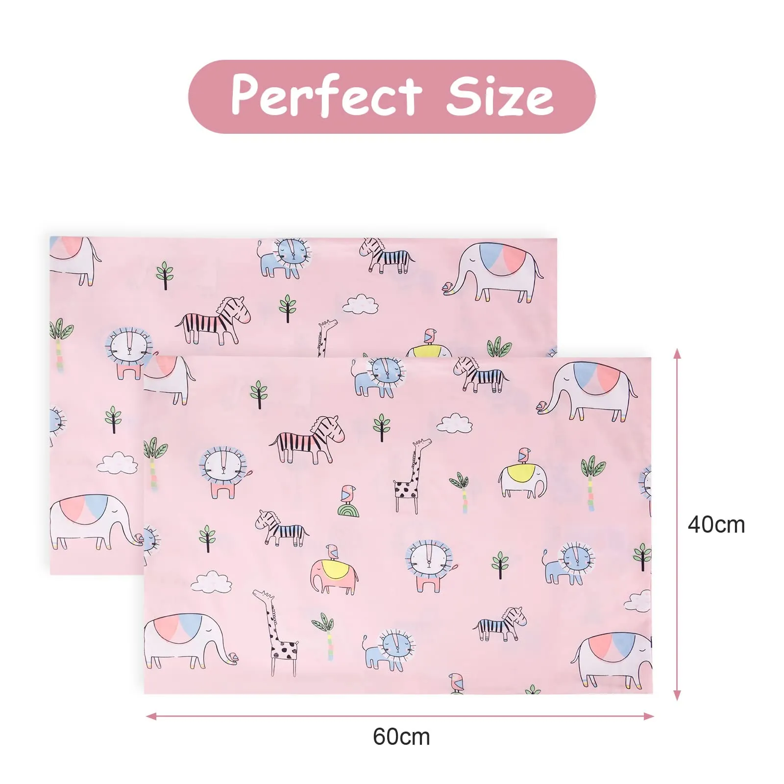 Vicloon Federe per Cuscini per Bambini, 100% Cotone, 40x60 cm, Motivo Animale Rosa, 2 Pezzi - immagine 2