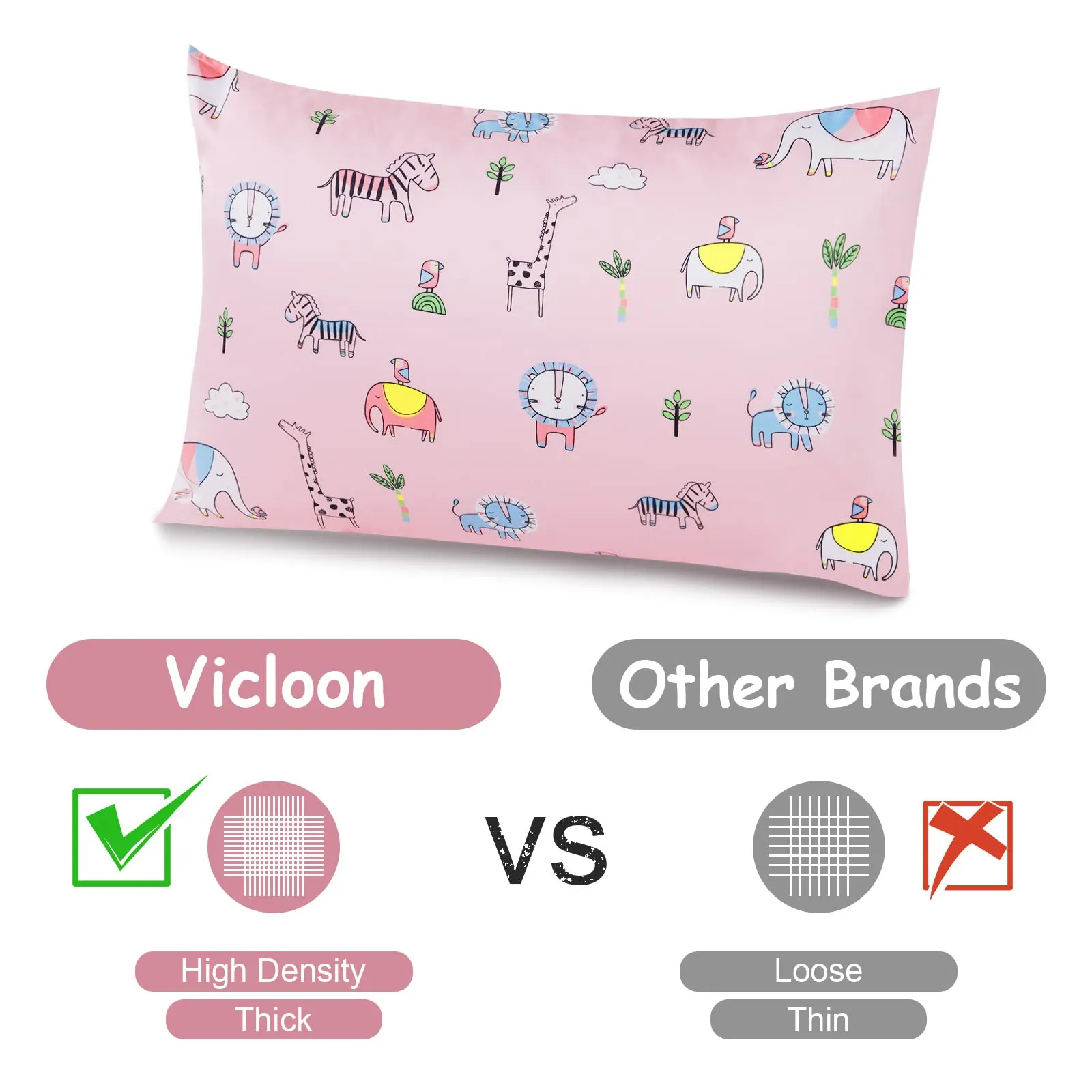 Vicloon Federe per Cuscini per Bambini, 100% Cotone, 40x60 cm, Motivo Animale Rosa, 2 Pezzi - immagine 4