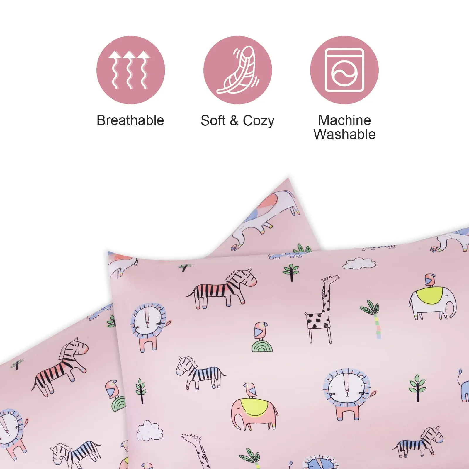 Vicloon Federe per Cuscini per Bambini, 100% Cotone, 40x60 cm, Motivo Animale Rosa, 2 Pezzi - immagine 5