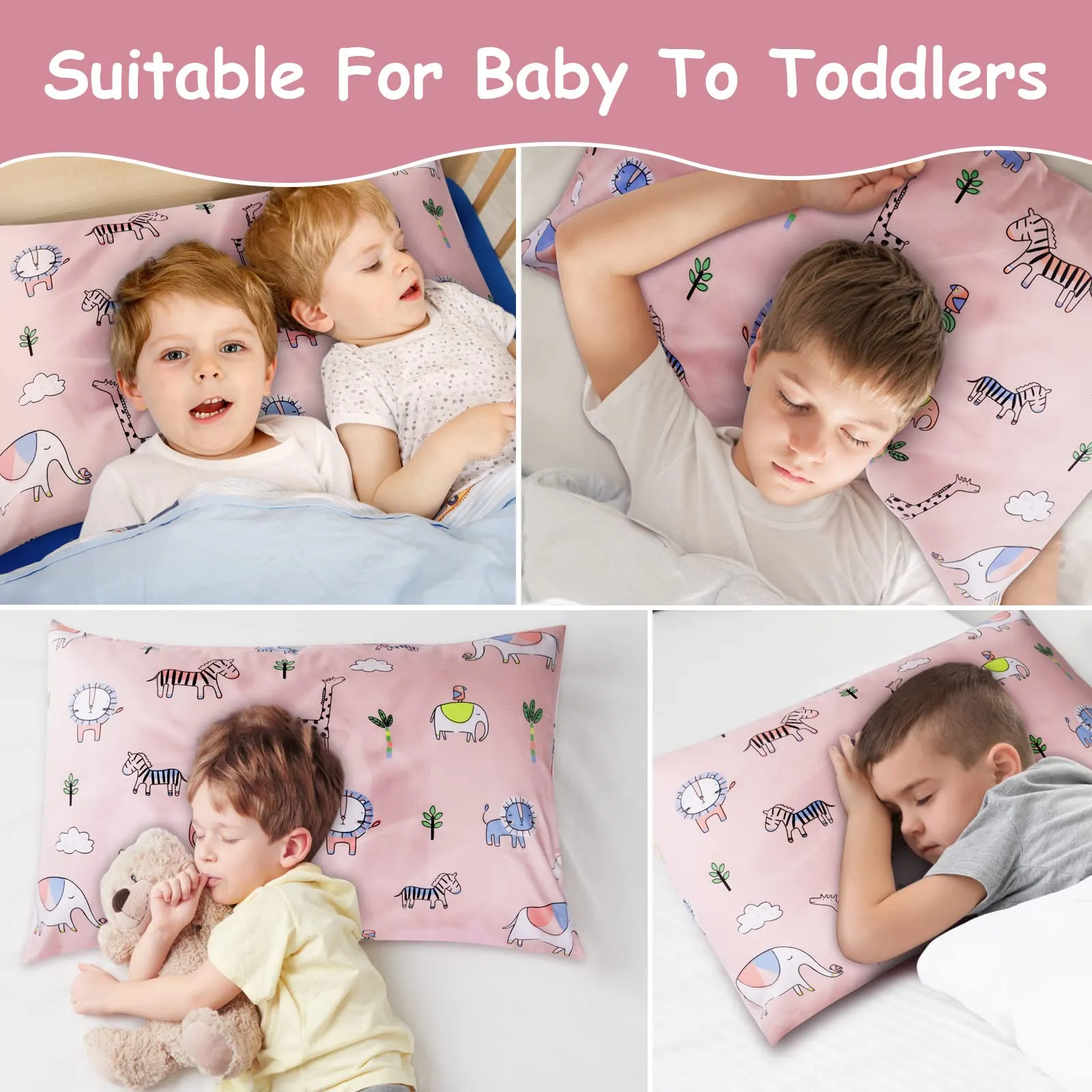 Vicloon Federe per Cuscini per Bambini, 100% Cotone, 40x60 cm, Motivo Animale Rosa, 2 Pezzi - immagine 6