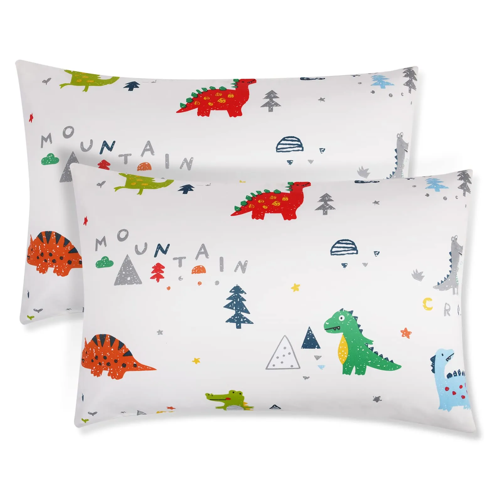 Vicloon Federe per Cuscini per Bambini, 100% Cotone, 40x60 cm, 2 Pezzi, Modello Dinosauro - immagine 1