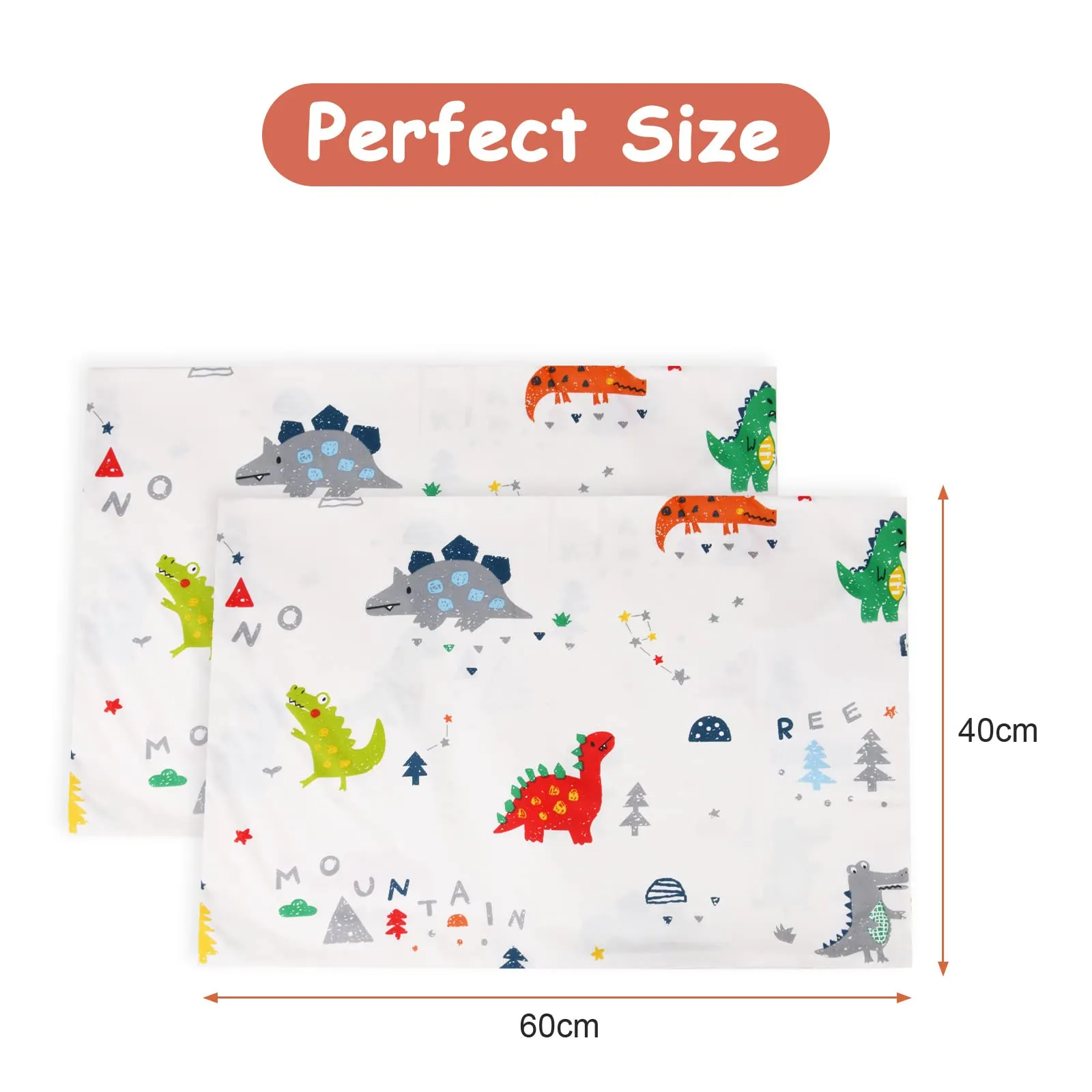 Vicloon Federe per Cuscini per Bambini, 100% Cotone, 40x60 cm, 2 Pezzi, Modello Dinosauro - immagine 2