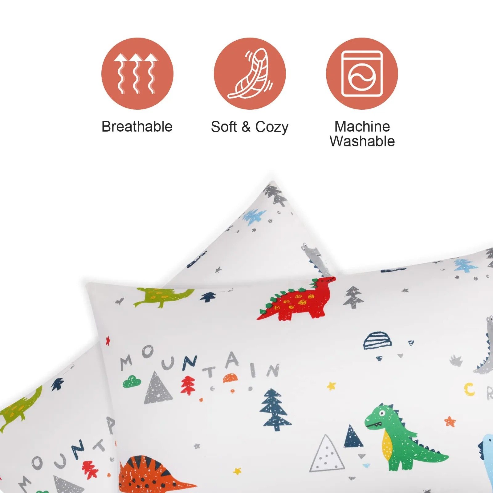 Vicloon Federe per Cuscini per Bambini, 100% Cotone, 40x60 cm, 2 Pezzi, Modello Dinosauro - immagine 4