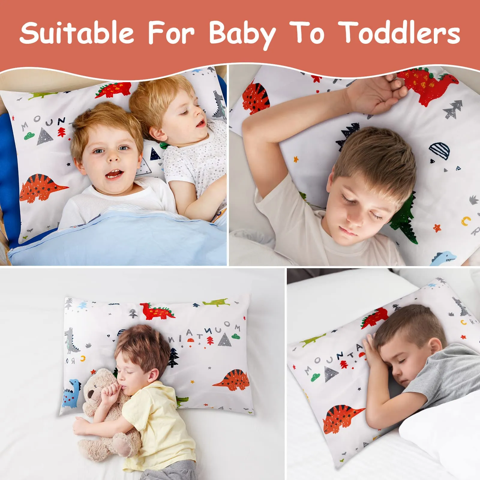 Vicloon Federe per Cuscini per Bambini, 100% Cotone, 40x60 cm, 2 Pezzi, Modello Dinosauro - immagine 6