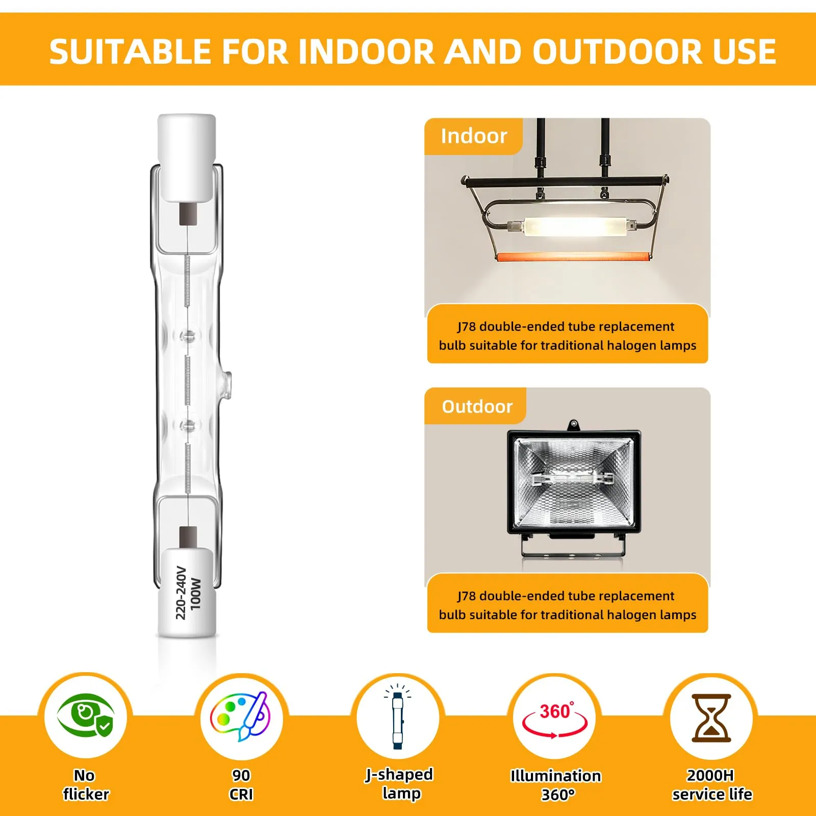 Caldarax Lampadina Alogena R7s 78mm 100W Dimmerabile, 230V, Bianco Caldo 2700K, 1500LM, 6 Pezzi - immagine 3