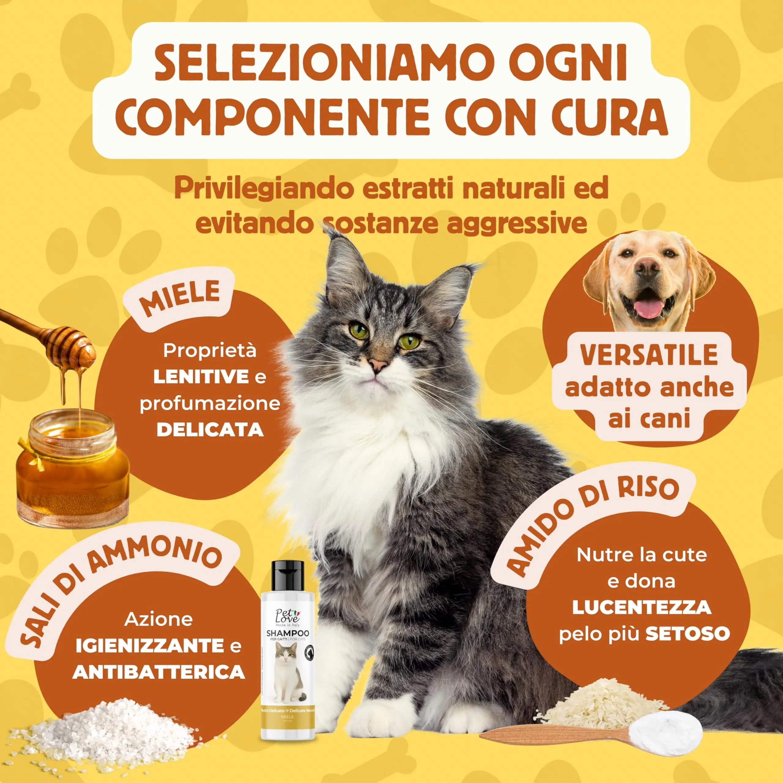 Pet Love Shampoo per Gatti Neutro e Delicato, Profumo di Miele, 250 ml - immagine 3