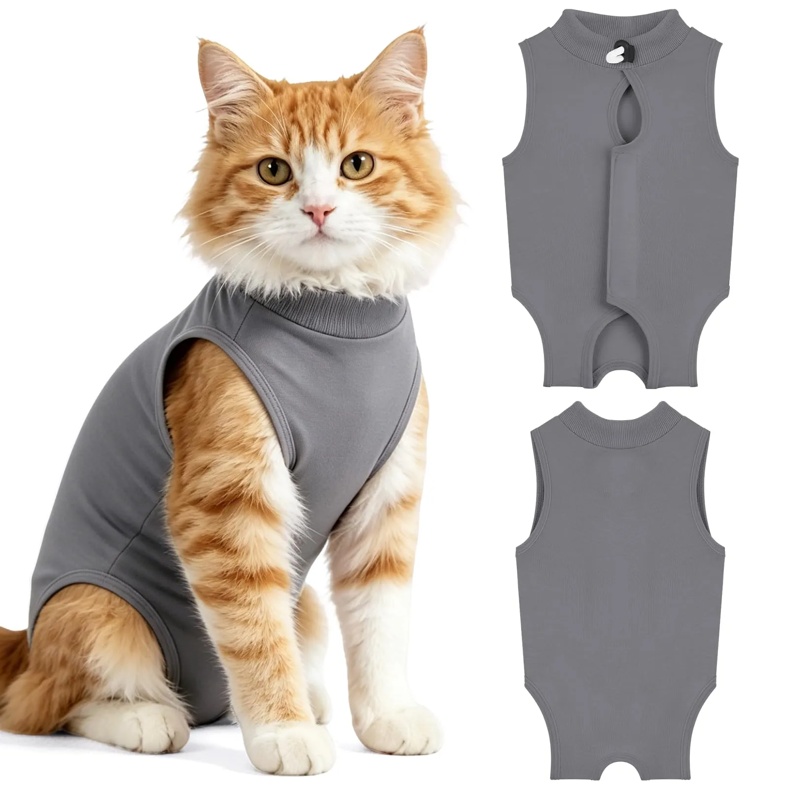 OFFCUP Body Gatto Post Operatorio, Tuta Recupero, Grigio, Taglia L - immagine 1