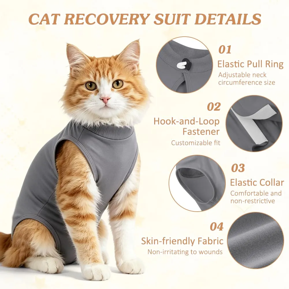 OFFCUP Body Gatto Post Operatorio, Tuta Recupero, Grigio, Taglia L - immagine 3