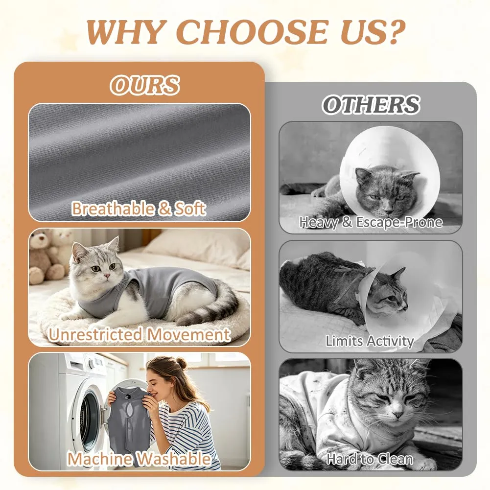 OFFCUP Body Gatto Post Operatorio, Tuta Recupero, Grigio, Taglia L - immagine 4
