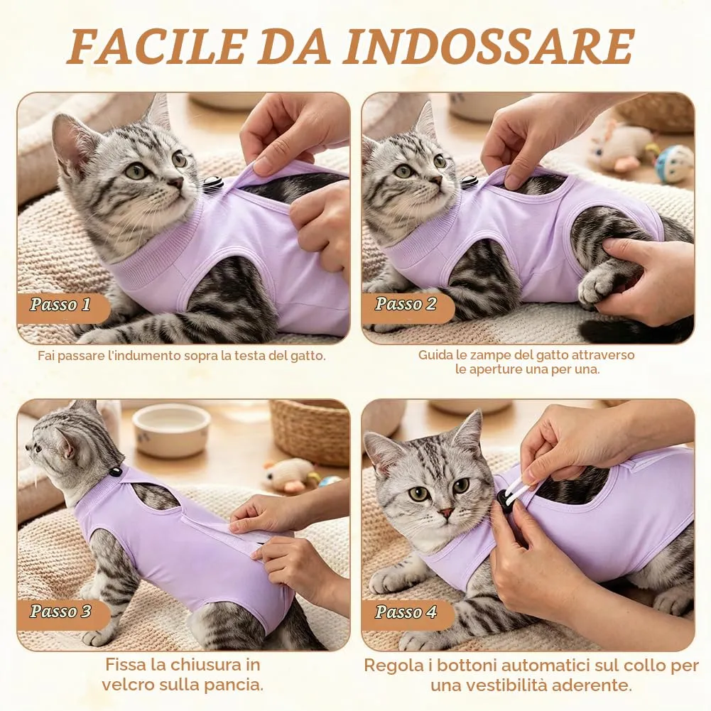OFFCUP Body Post Operatorio per Gatti, Tuta Recupero Viola, Taglia L - immagine 6