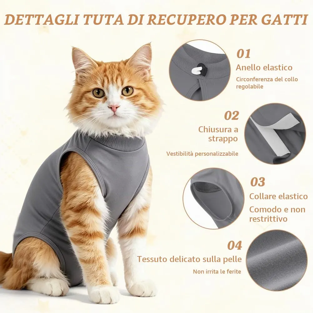 OFFCUP Body Post Operatorio per Gatti, Tuta di Recupero, Grigio, Taglia S - immagine 3