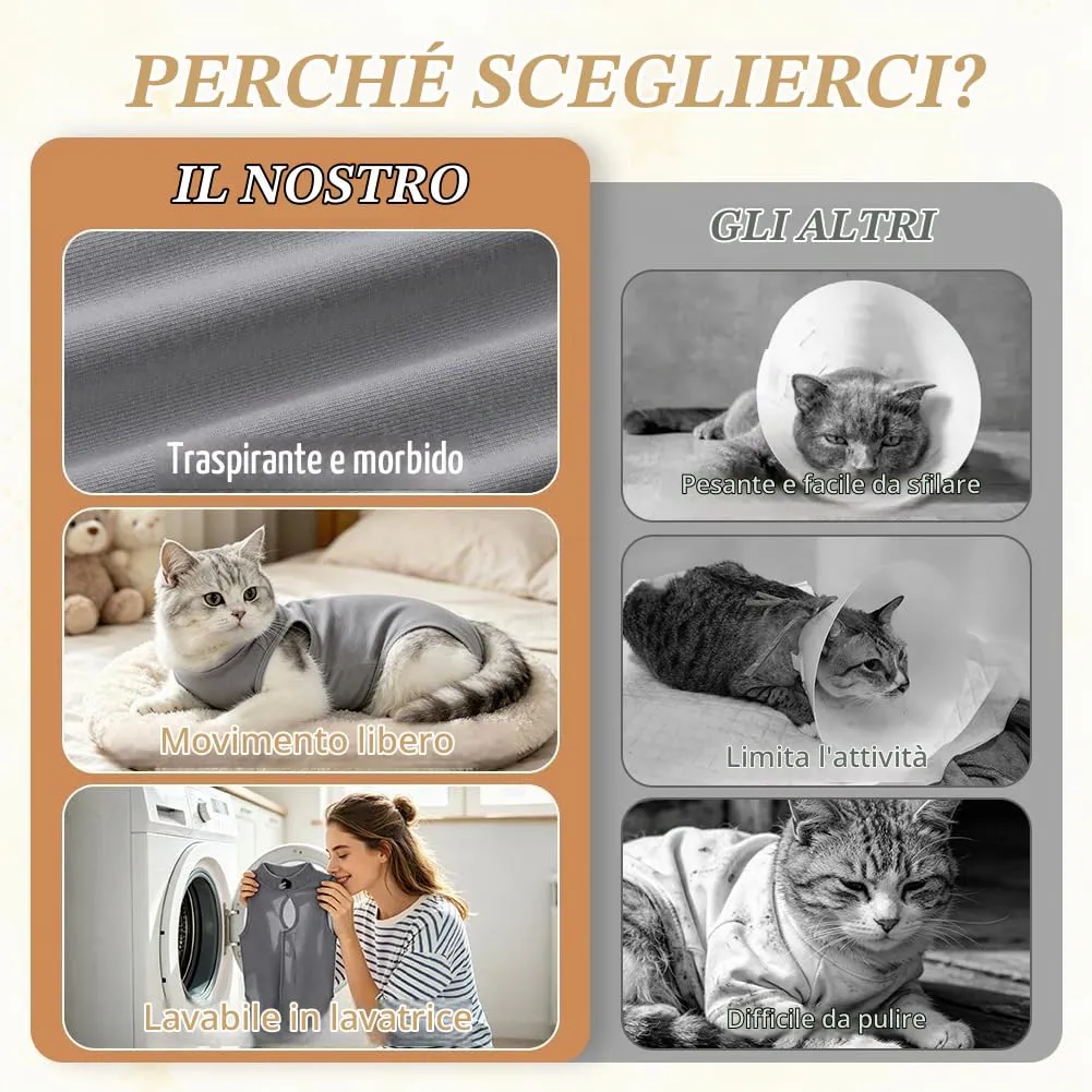 OFFCUP Body Post Operatorio per Gatti, Tuta di Recupero, Grigio, Taglia S - immagine 4
