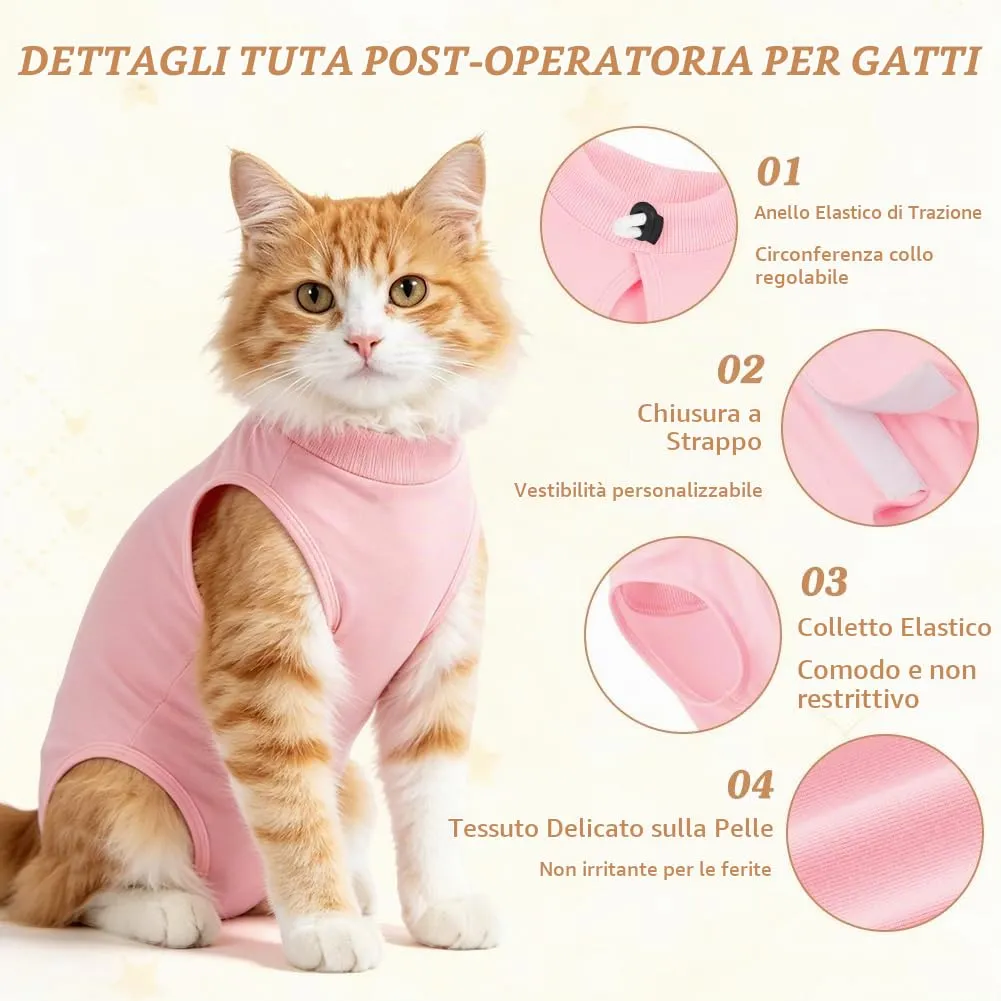 OFFCUP Body Gatto Post Operatorio, Tuta Recupero, Rosa, Taglia S - immagine 3