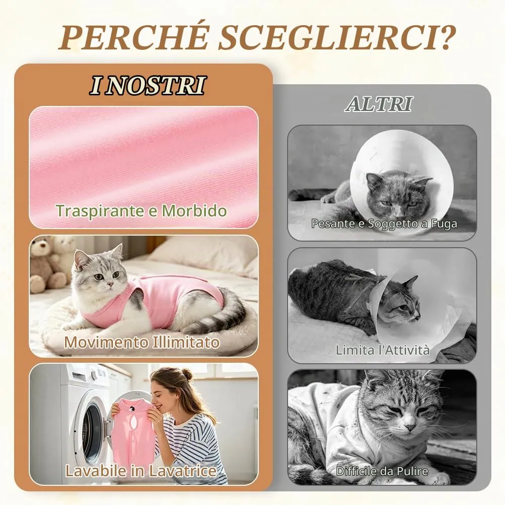 OFFCUP Body Gatto Post Operatorio, Tuta Recupero, Rosa, Taglia S - immagine 4
