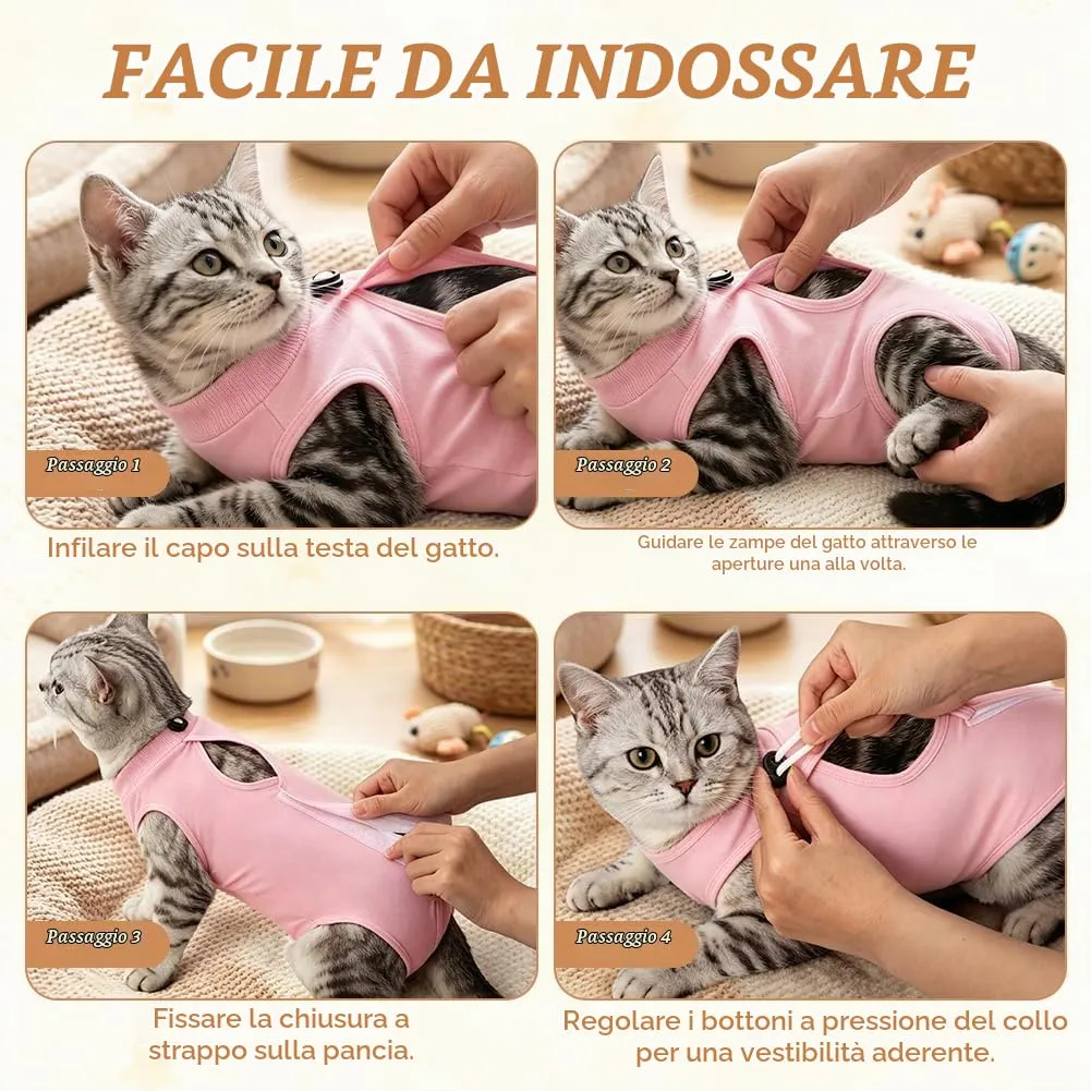 OFFCUP Body Gatto Post Operatorio, Tuta Recupero, Rosa, Taglia S - immagine 6