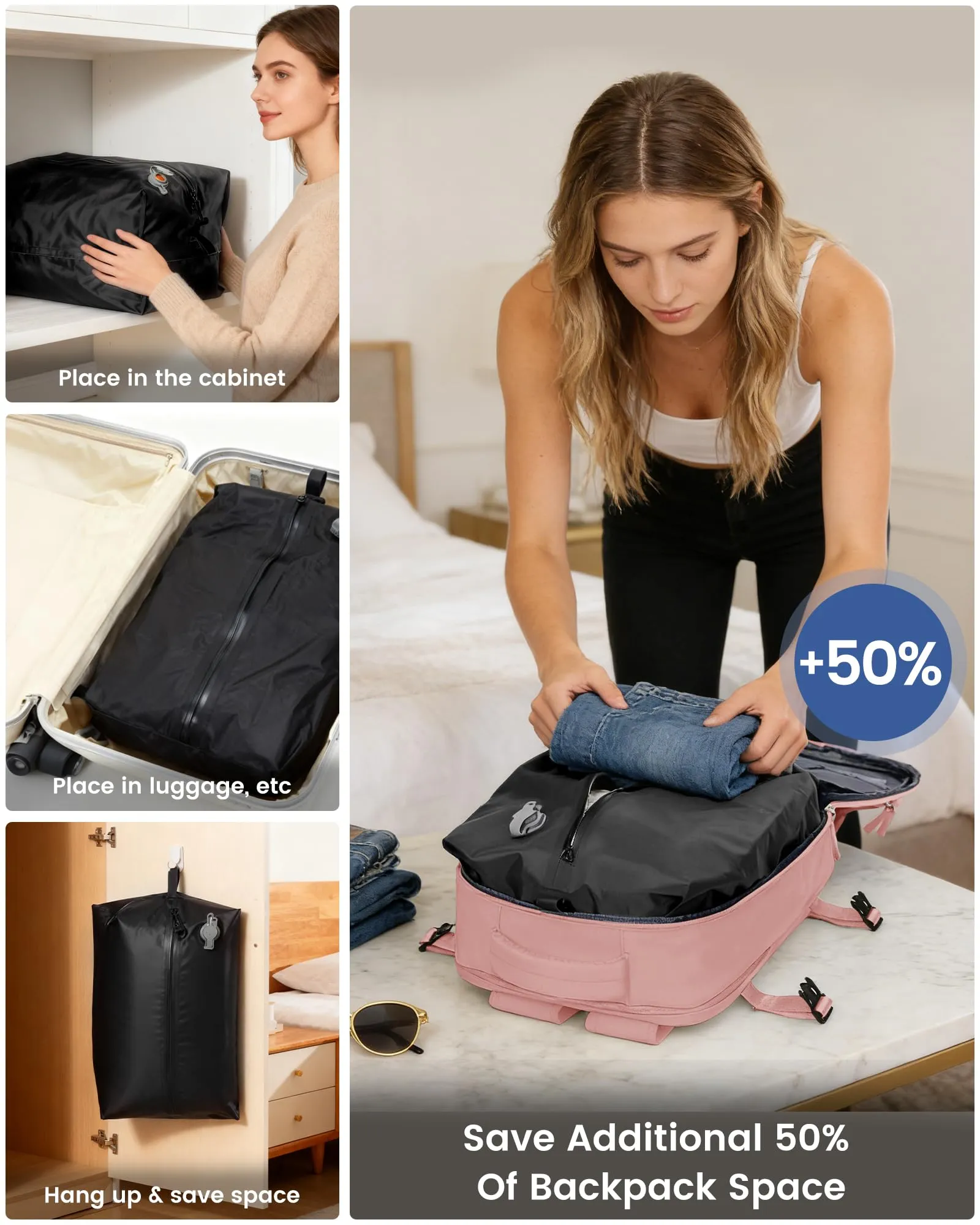 SZLX Zaino da Viaggio Sottovuoto con Pompa 40x30x20 per Ryanair Wizzair Easyjet, Impermeabile per Laptop 14 Pollici - immagine 8