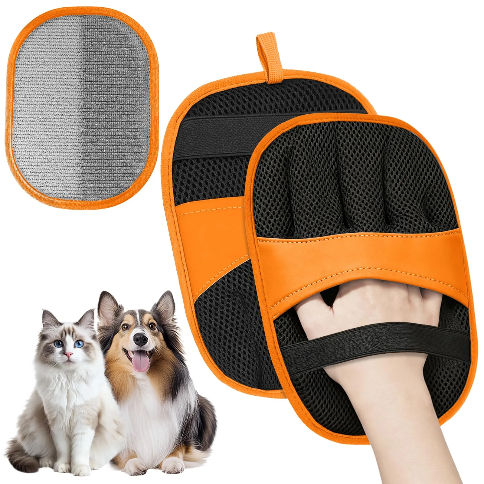 AMFUN Set di 2 Guanti Magnetici per Rimuovere Peli di Gatto e Cane, Arancione - immagine 1