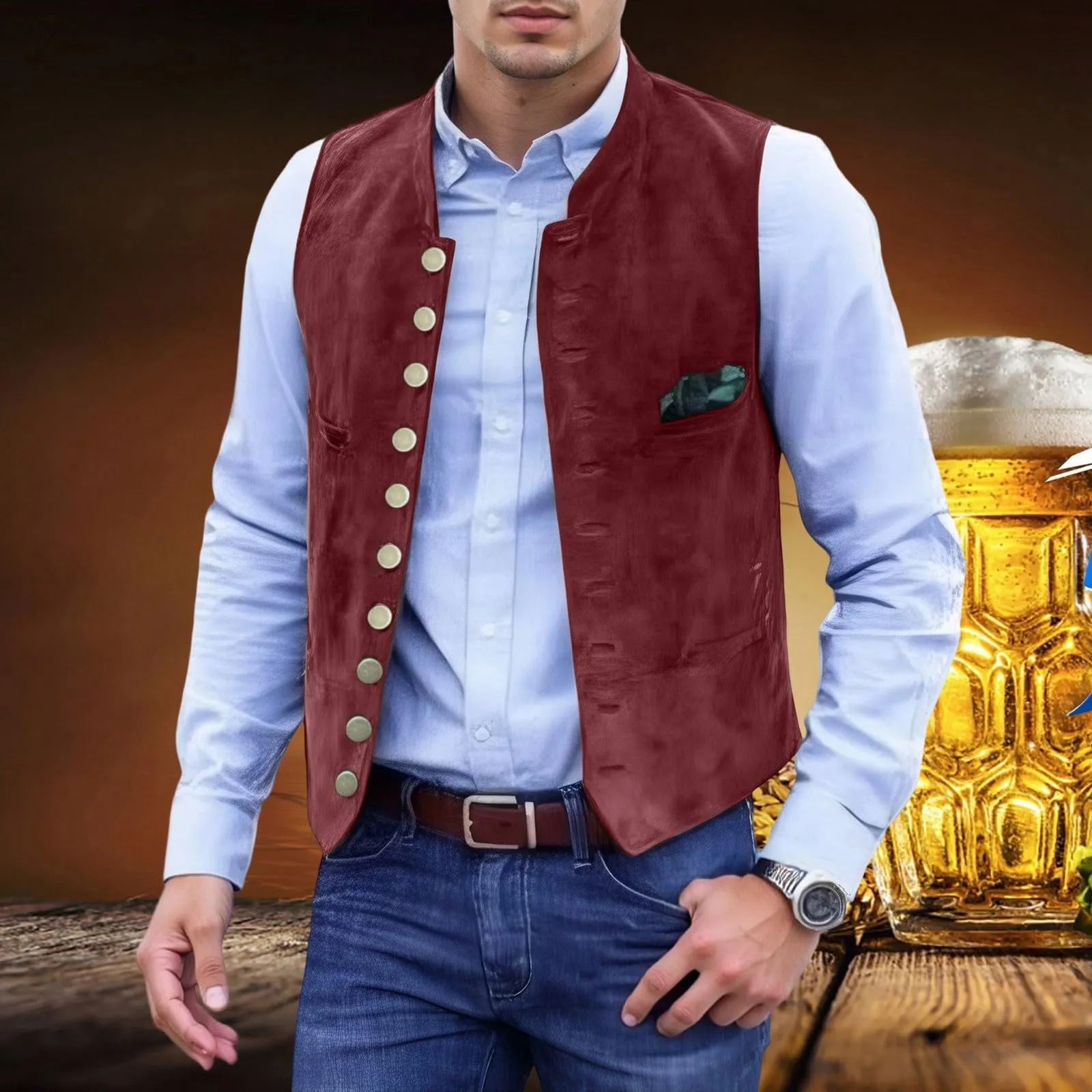 Generisch Gilet Formale da Uomo, Rosso, XL - immagine 2