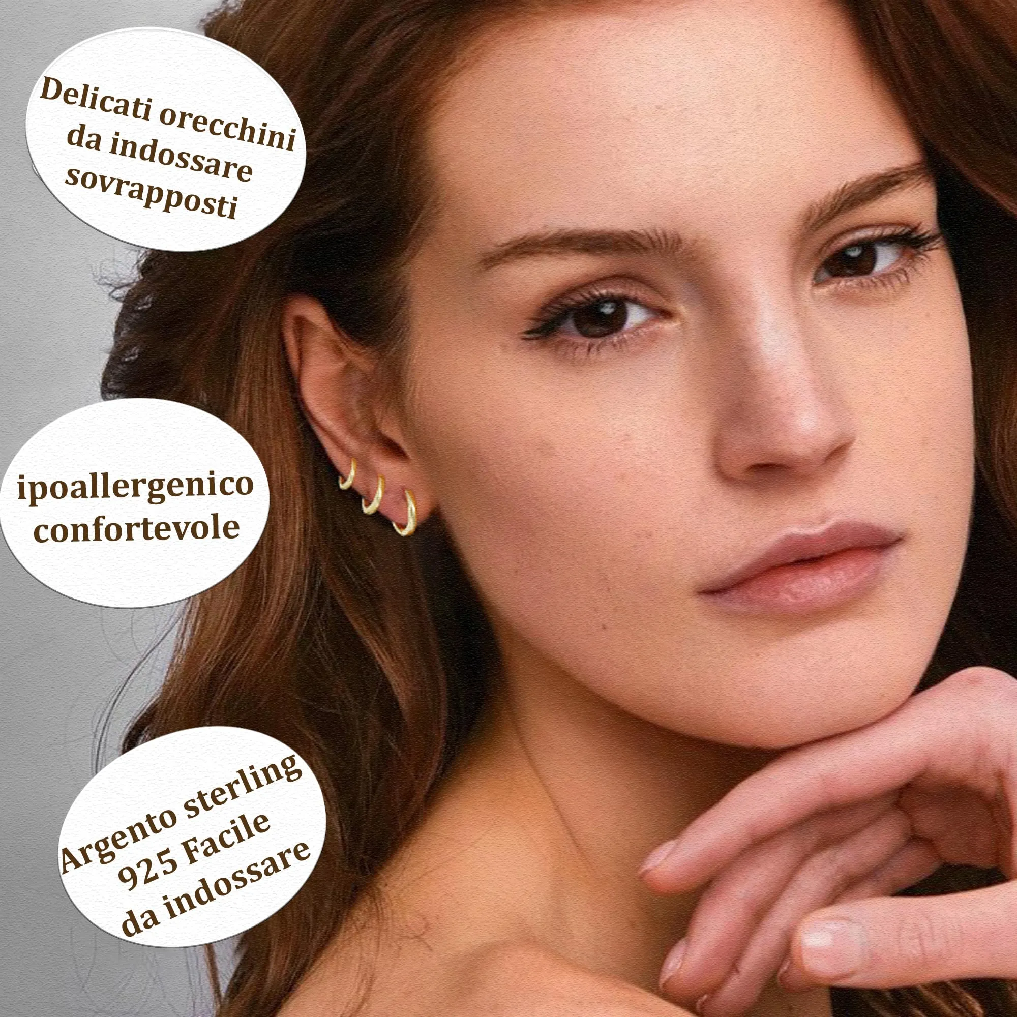 Rajputana Set di 3 Paia di Orecchini a Cerchio Oro per Donna, Anallergici, 8mm 10mm 12mm - immagine 2