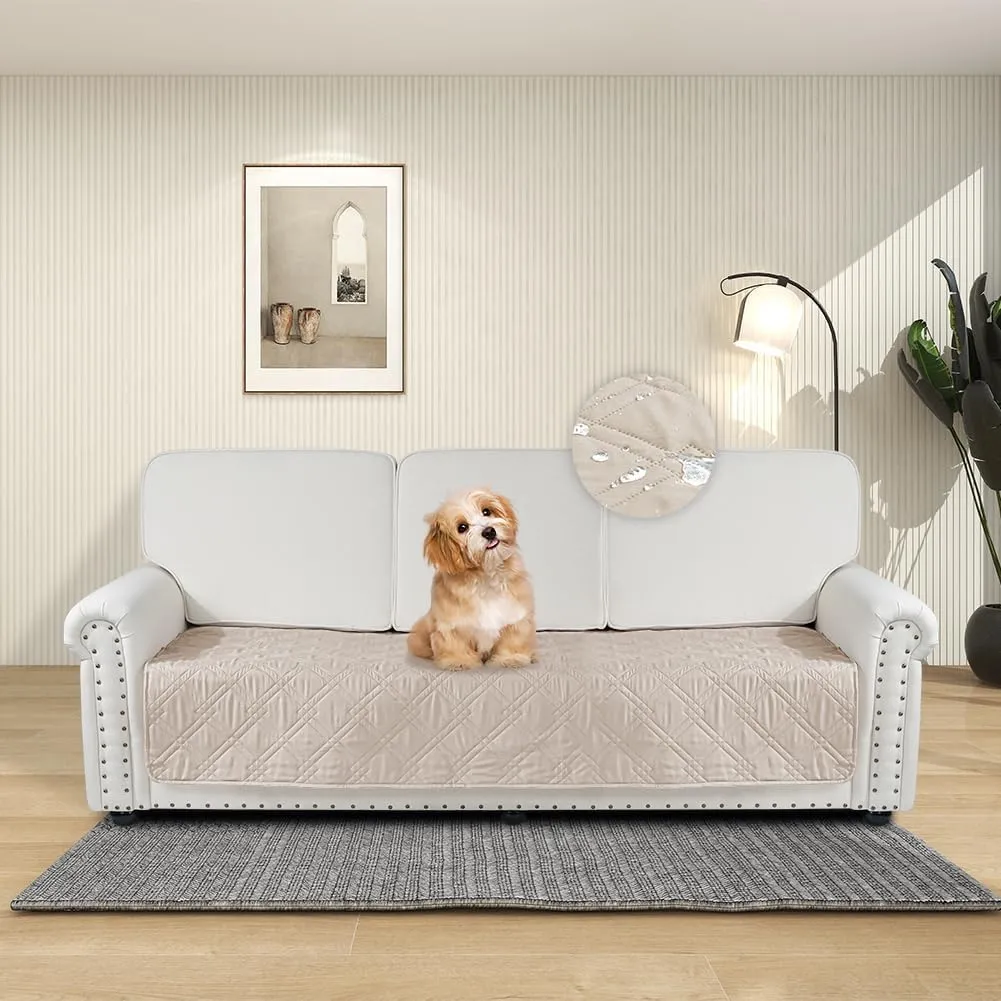 DUJUIKE Copridivano Impermeabile Antiscivolo per Animali Domestici e Bambini, 3 Posti (Crema, 76 x 180 cm) - immagine 1