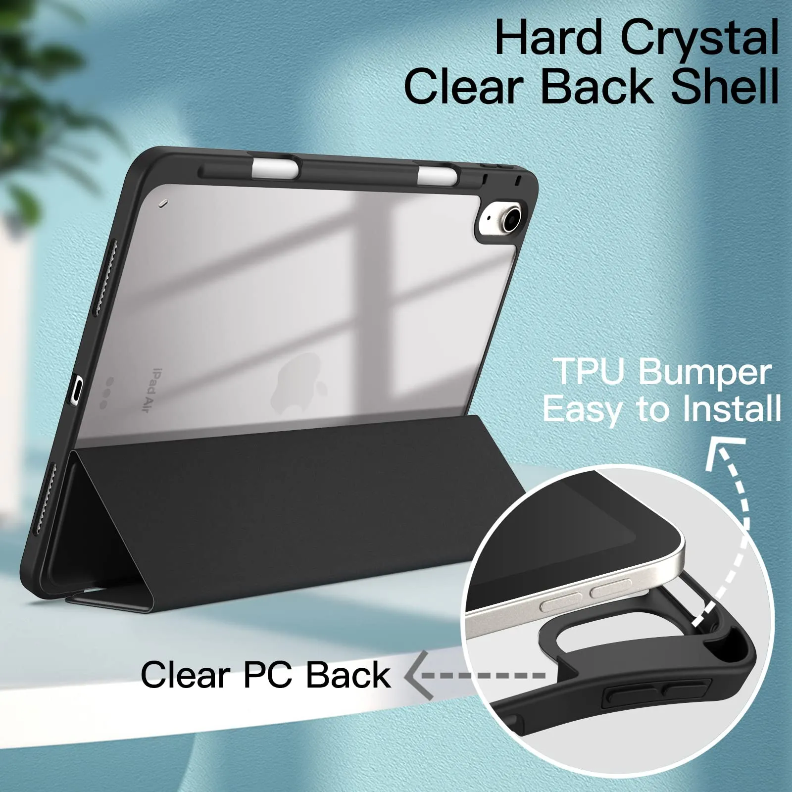 JETech Custodia per iPad Air 11" (M4/M3/M2) & Air 5/4 (10.9"), Nero - immagine 3
