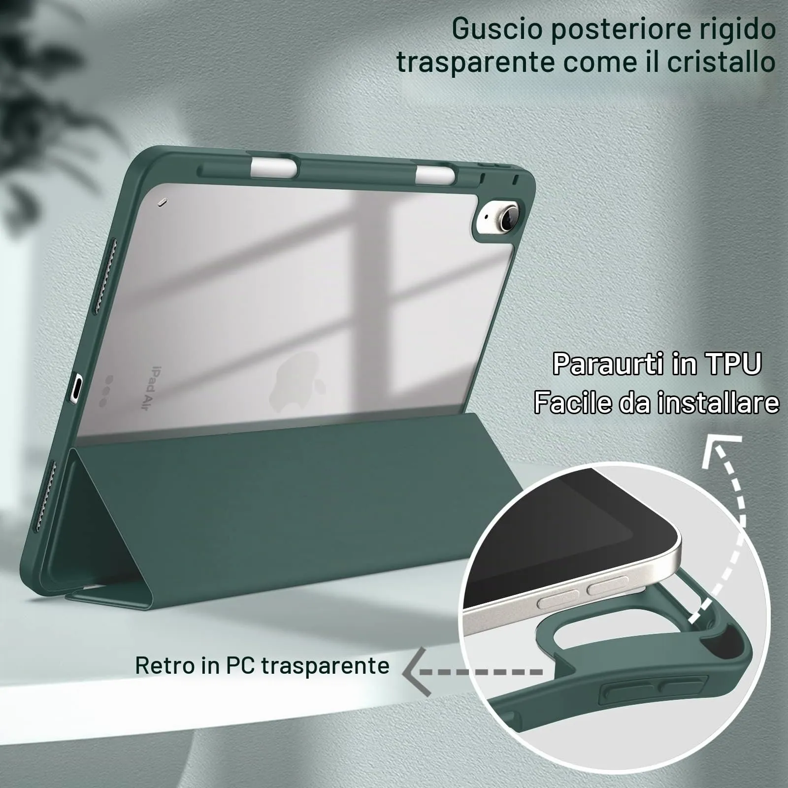 JETech Custodia per iPad Air 11" M4/M3/M2 & Air 5/4, Verde Nebbioso - immagine 3