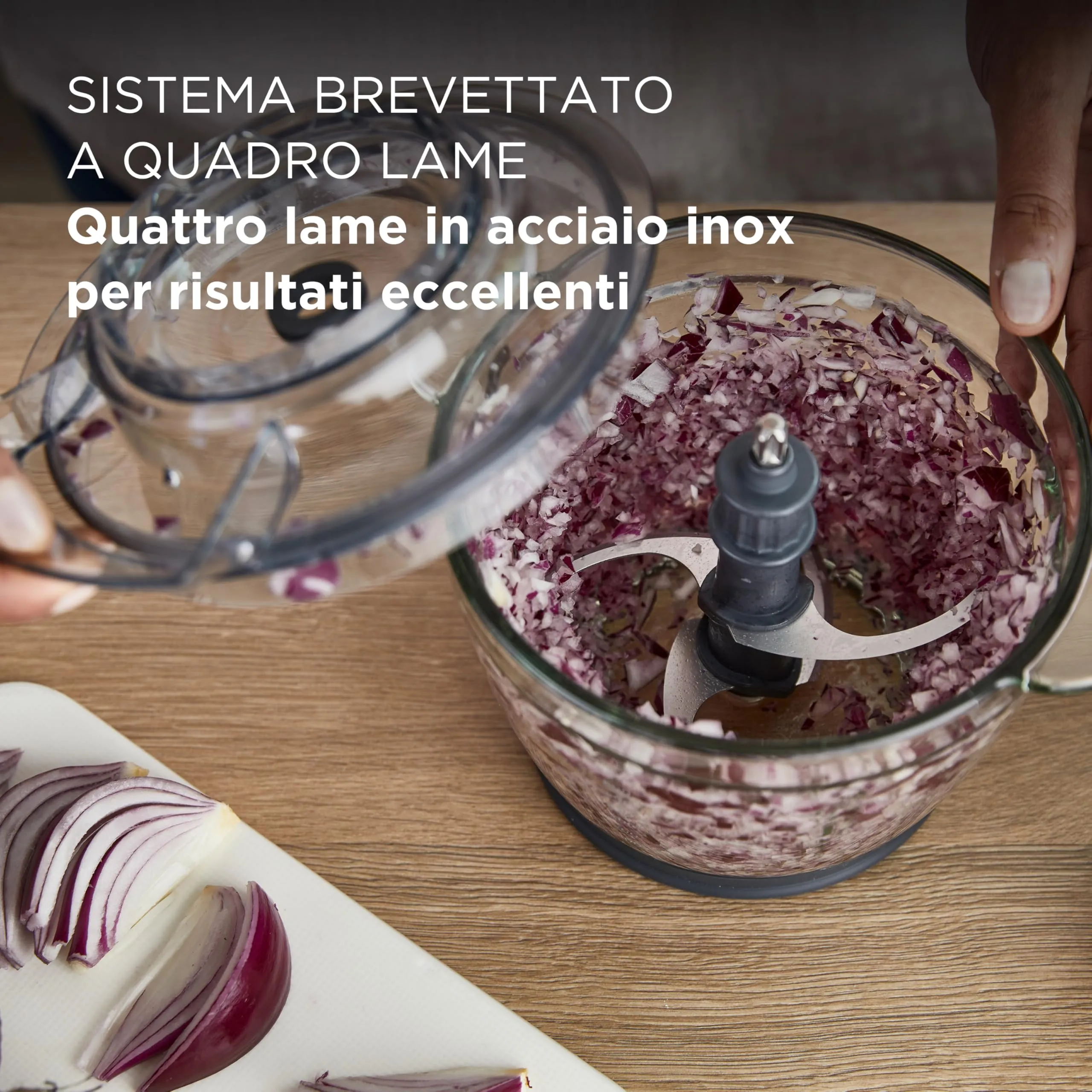 Kenwood EasyChop+ CHP62.400SI Tritatutto con Quad Blade, Ciotola in Vetro 600ml, 500W, Silver - immagine 2