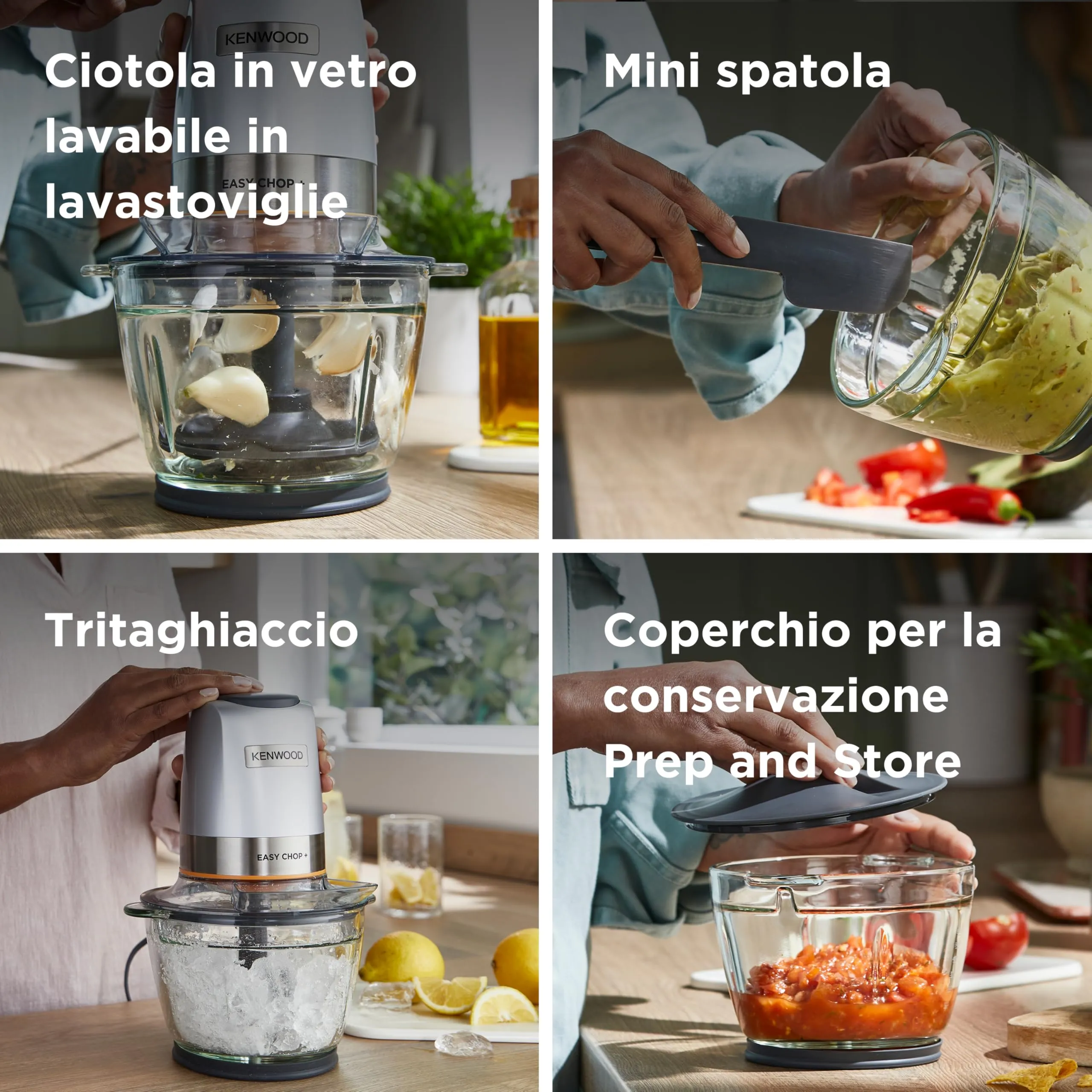 Kenwood EasyChop+ CHP62.400SI Tritatutto con Quad Blade, Ciotola in Vetro 600ml, 500W, Silver - immagine 4