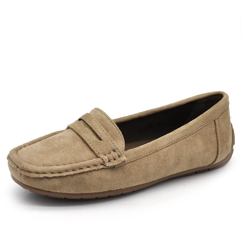 IF Mocassini Slip On Loafers Donna Camoscio con Strass FT245 Khaki 41 - immagine 1