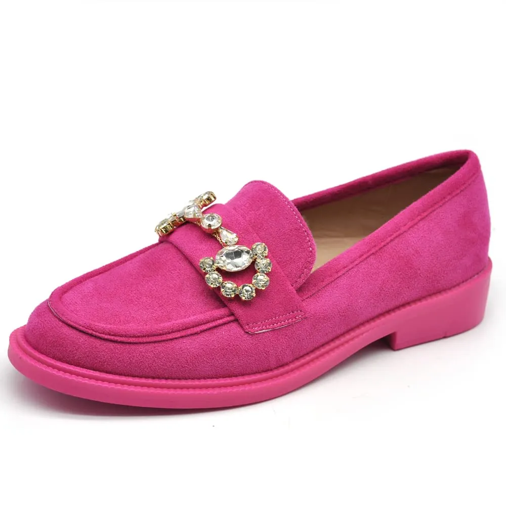 IF Mocassini Slip On Loafers Donna con Strass in Camoscio 2625 Fuxia N.38 - immagine 1