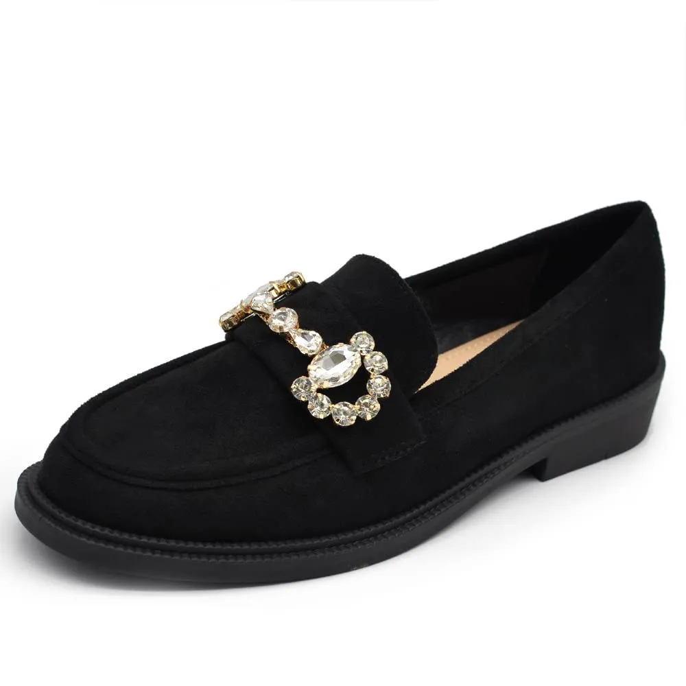 IF Scarpe Mocassini Slip On Loafers Donna con Strass in Camoscio 2625 Nero N.40 - immagine 1