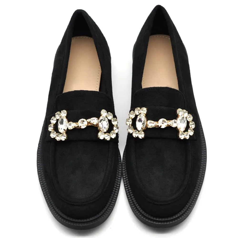 IF Scarpe Mocassini Slip On Loafers Donna con Strass in Camoscio 2625 Nero N.40 - immagine 2