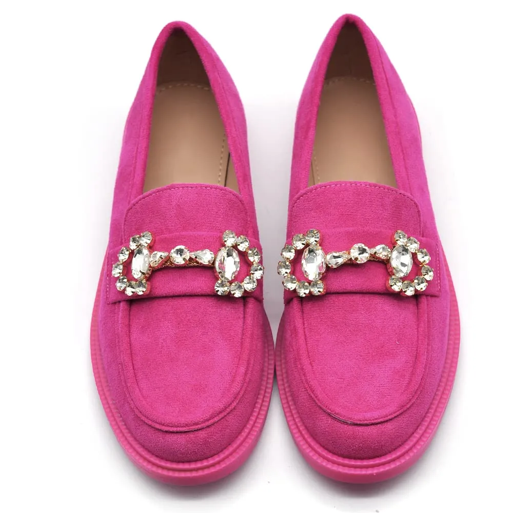 IF Mocassini Slip On Loafers Donna con Strass in Camoscio 2625 Fuxia N.40 - immagine 2