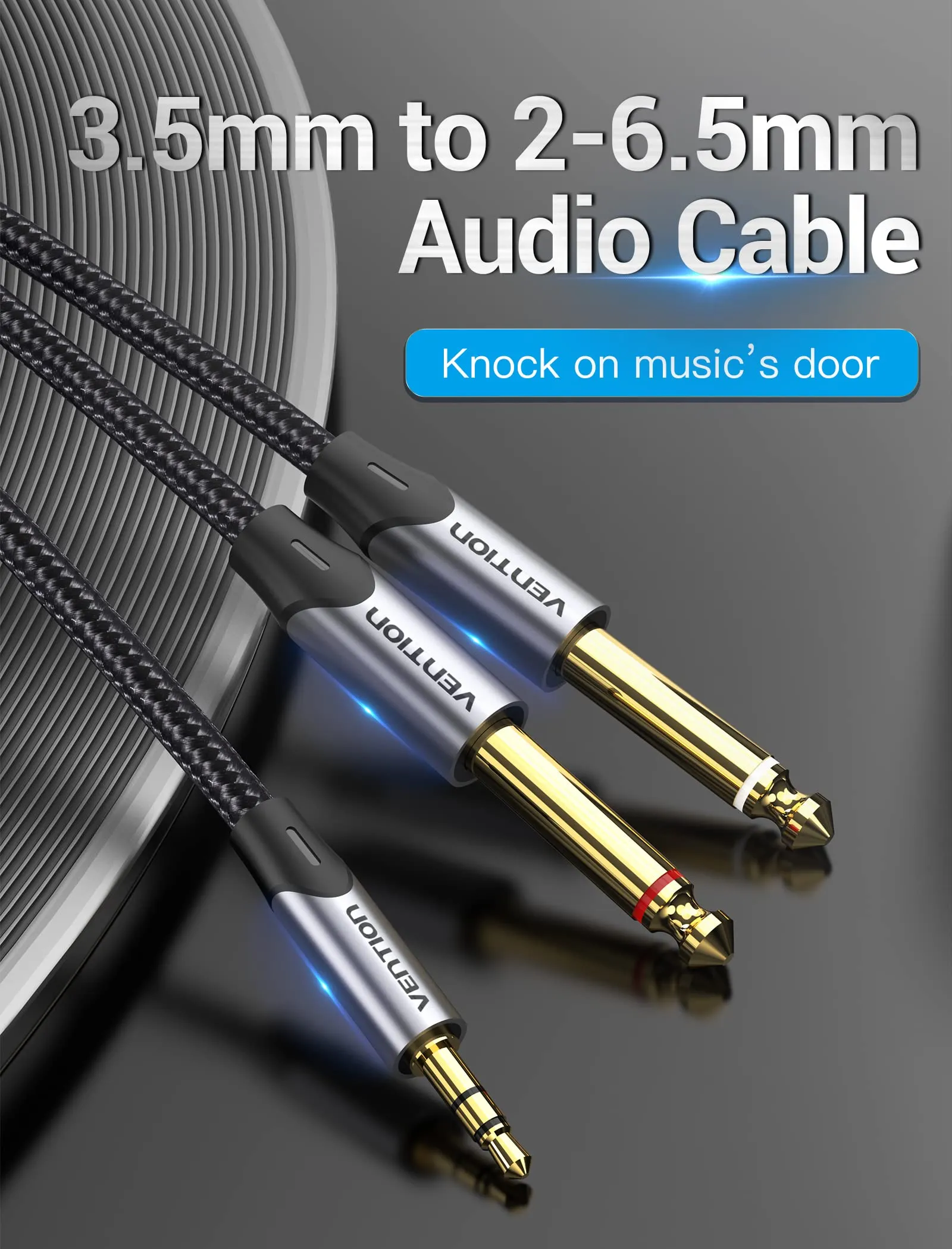 VENTION Cavo Audio da 3,5 mm a Doppio Jack da 6,35 mm Maschio a Maschio, 3m - immagine 2