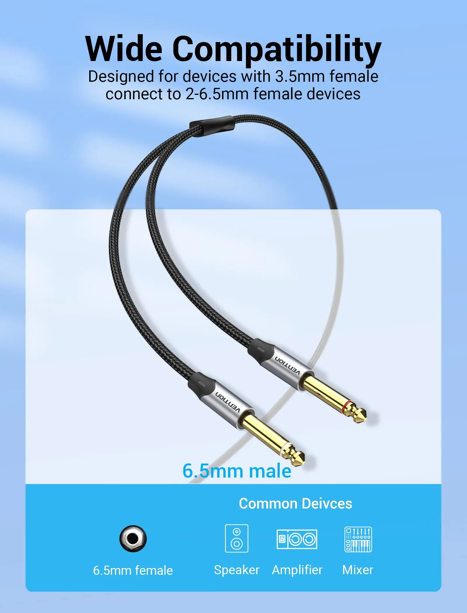 VENTION Cavo Audio da 3,5 mm a Doppio Jack da 6,35 mm Maschio a Maschio, 3m - immagine 6