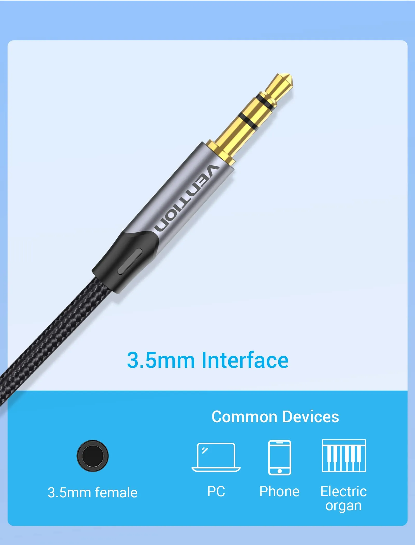 VENTION Cavo Audio da 3,5 mm a Doppio Jack da 6,35 mm Maschio a Maschio, 3m - immagine 7