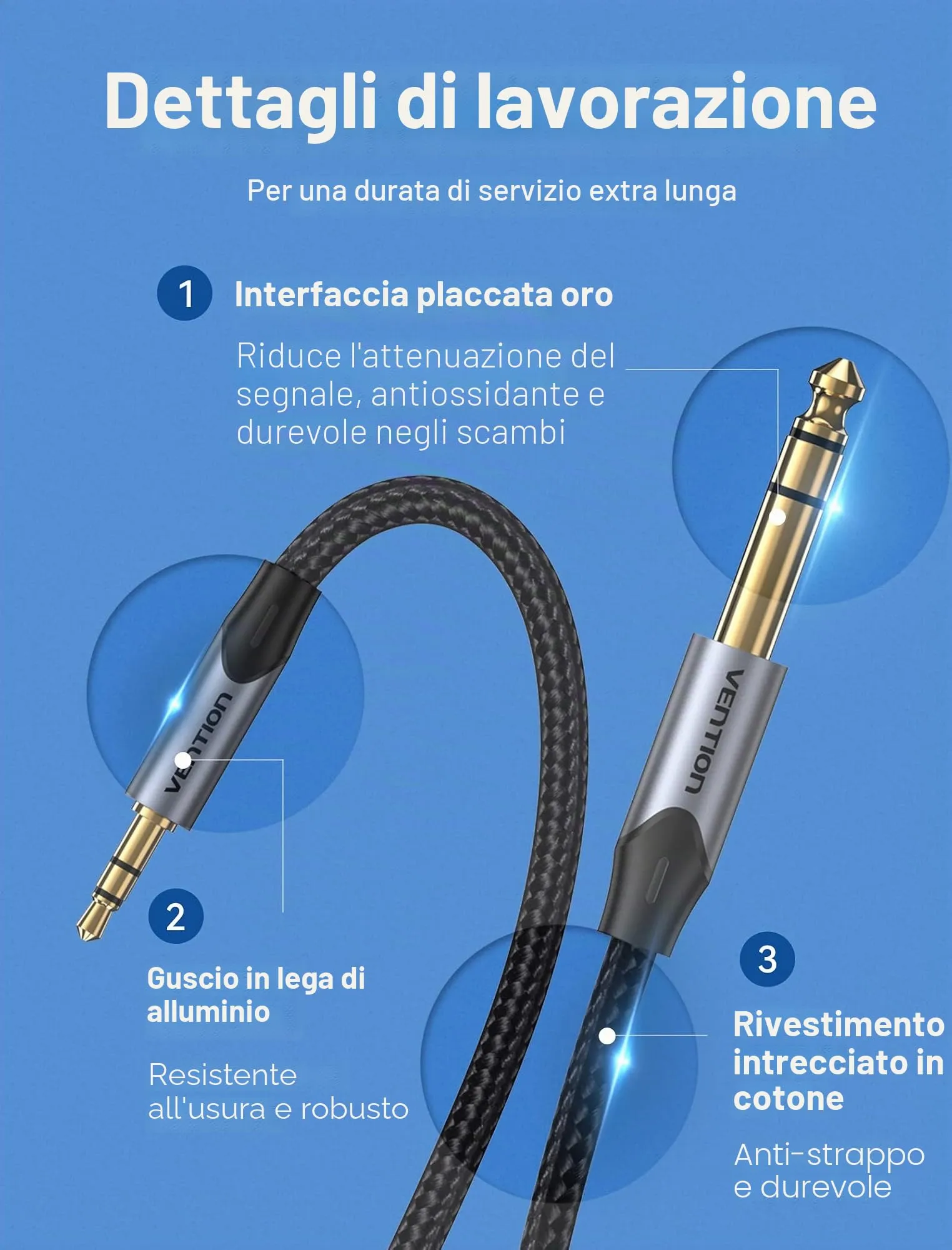 Vention Cavo Audio 3,5 mm a 6,35 mm TRS Maschio a Maschio, 0,5 m - immagine 3