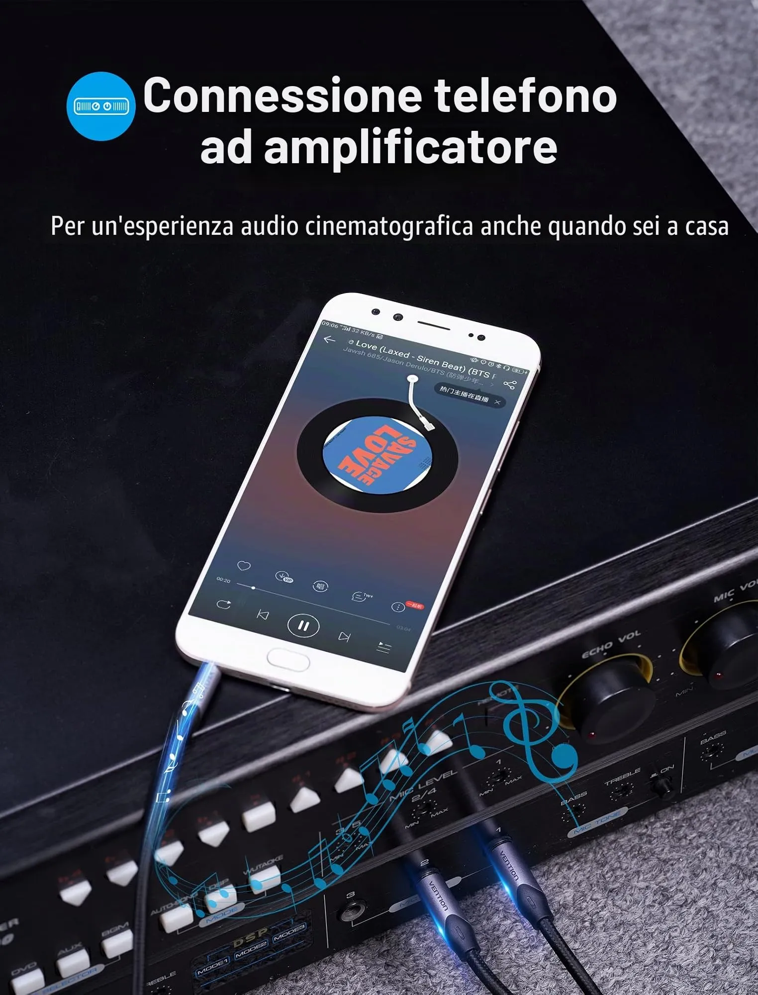 VENTION Cavo Audio 3,5 mm a doppio jack 6,35 mm Mono Y Splitter, 5 m, Nero - immagine 3