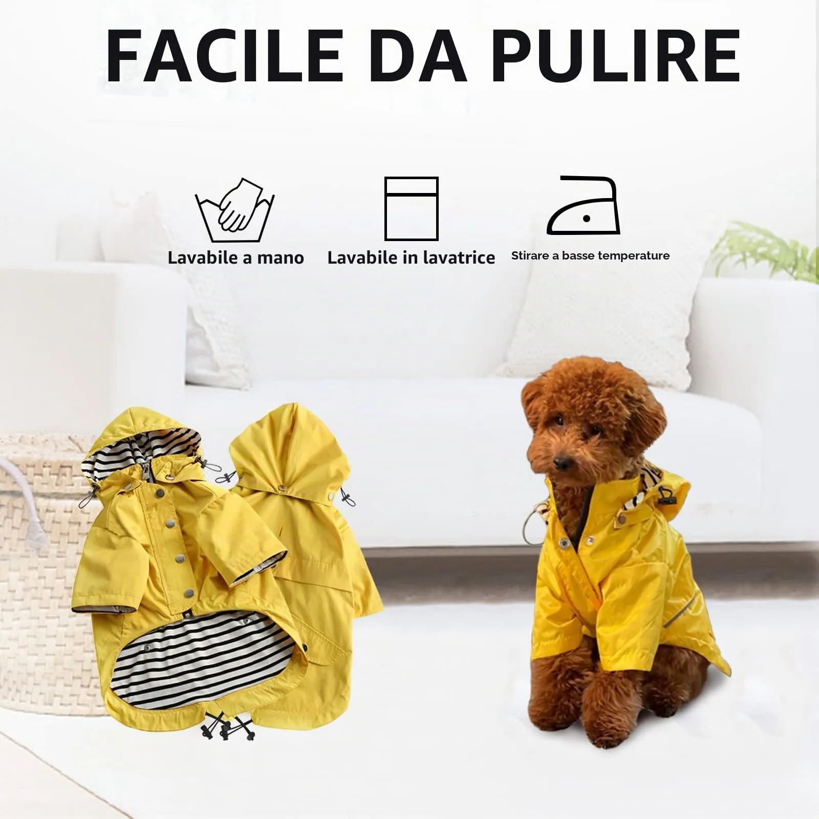 Morezi Impermeabile per Cani con Cappuccio Staccabile, Giallo, XS - immagine 5