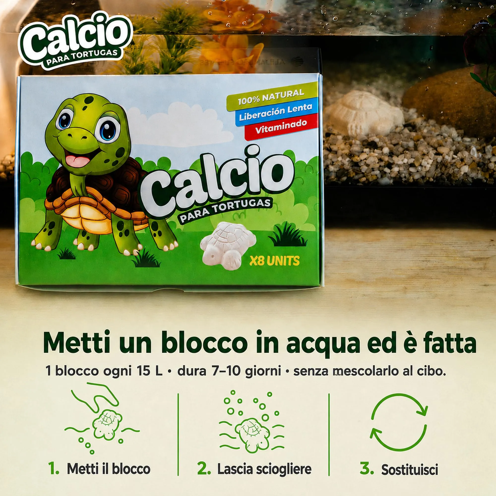 Alejandro Fuentes AF Calcio per Tartarughe di Terra e Acqua, Blocco Minerale Rilascio Lento con Vitamina B1, Pack 8 Pezzi - immagine 4