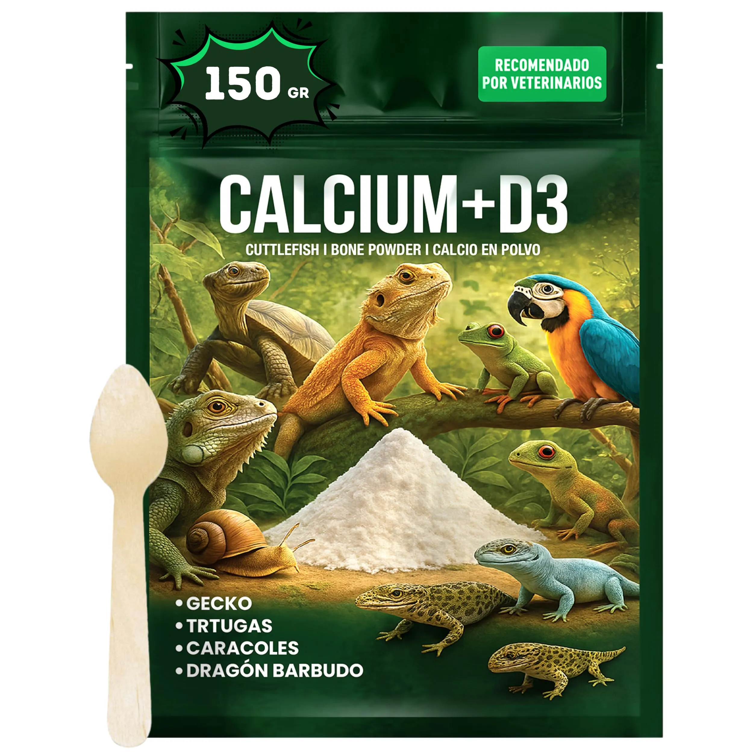 Alejandro Fuentes AF Calcio Tartaruga di Terra e Rettili, Calcio D3 Senza Fosforo, Polvere Ultrafine con Dosatore, 150g - immagine 1