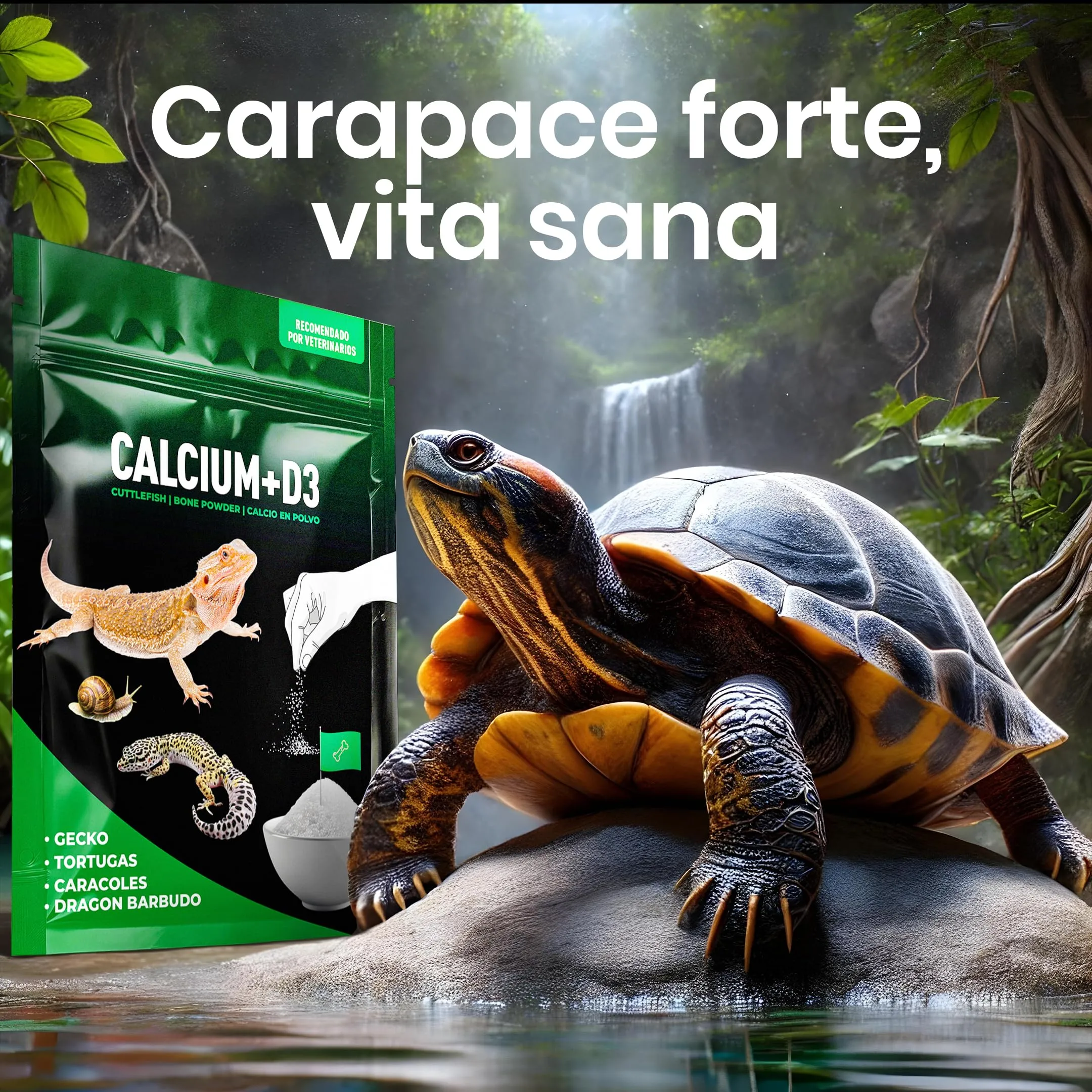 Alejandro Fuentes AF Calcio Tartaruga di Terra e Rettili, Calcio D3 Senza Fosforo, Polvere Ultrafine con Dosatore, 150g - immagine 3