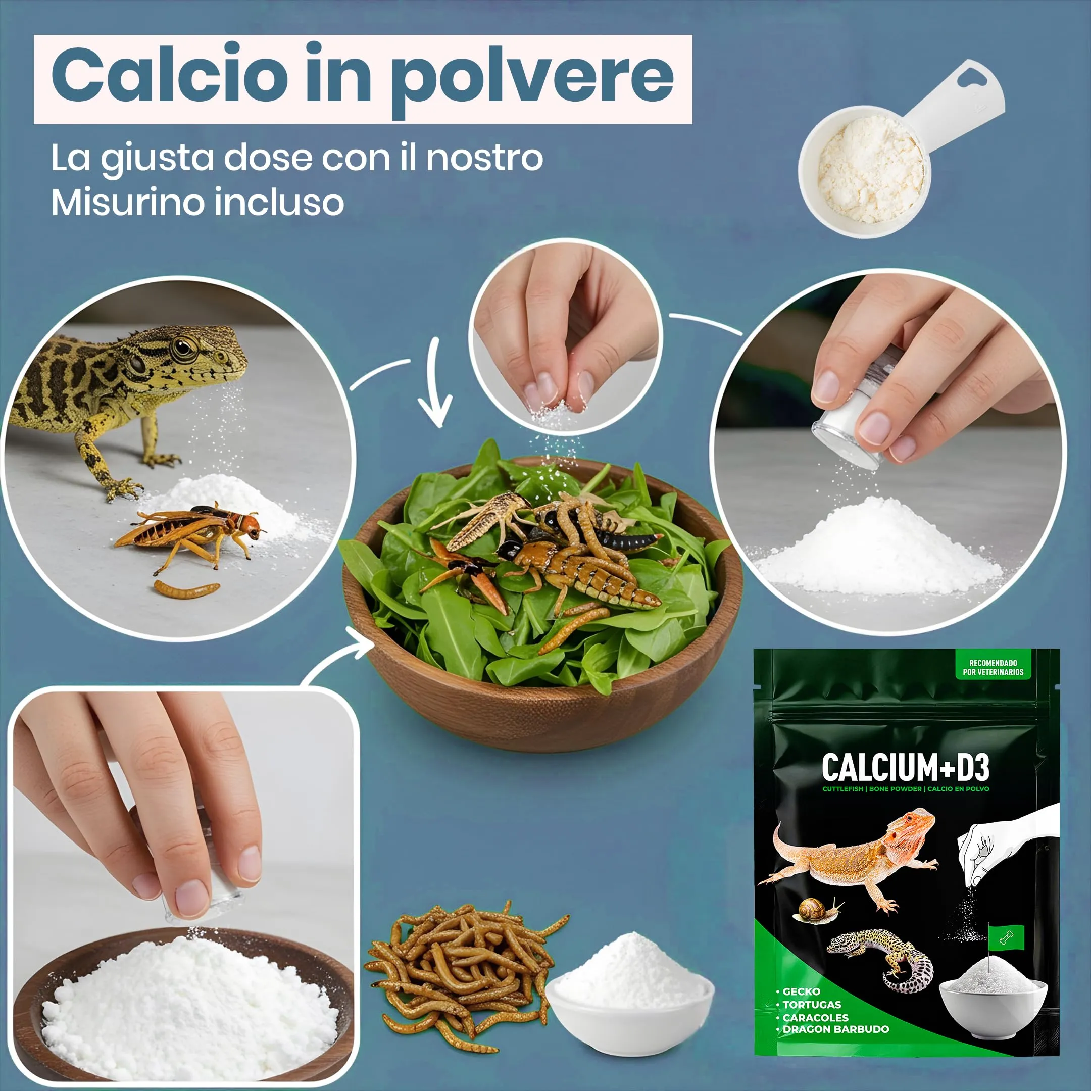 Alejandro Fuentes AF Calcio Tartaruga di Terra e Rettili, Calcio D3 Senza Fosforo, Polvere Ultrafine con Dosatore, 150g - immagine 7